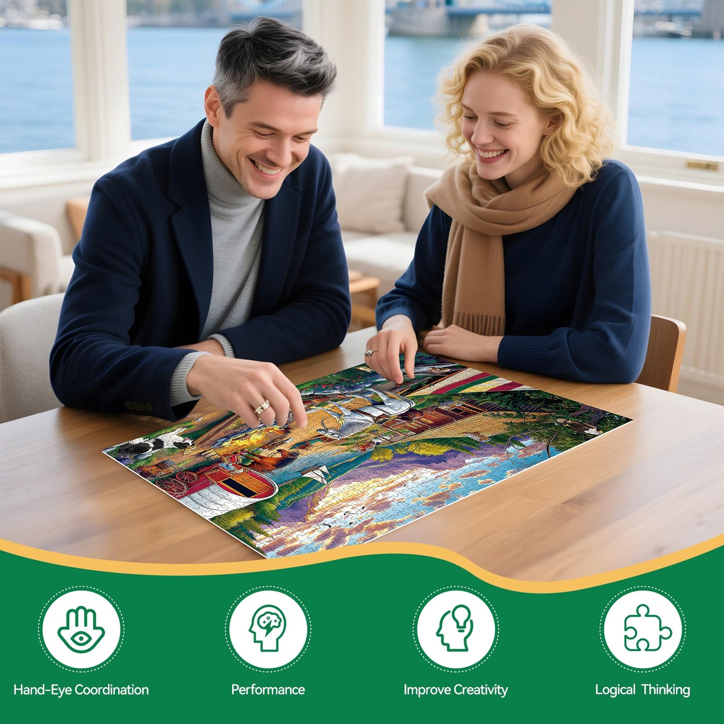ZHISEOYI 500-Piece Jigsaw Puzzle – Lakeside Camping Scene with Horses & Dog | Family Night