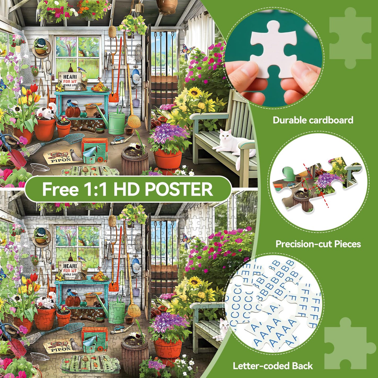 ZHISEOYI 500-Piece Garden Cat and Flowers Jigsaw Puzzle – For Adults & Kids | 20.5 x 15 in