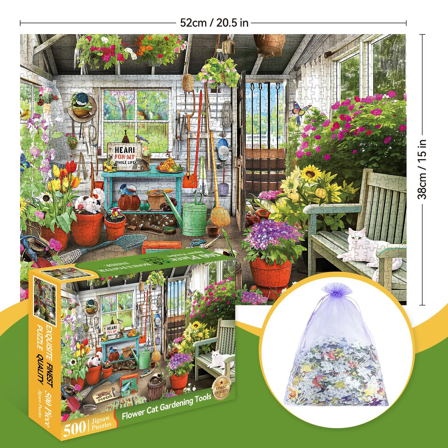 ZHISEOYI 500-Piece Garden Cat and Flowers Jigsaw Puzzle – For Adults & Kids | 20.5 x 15 in