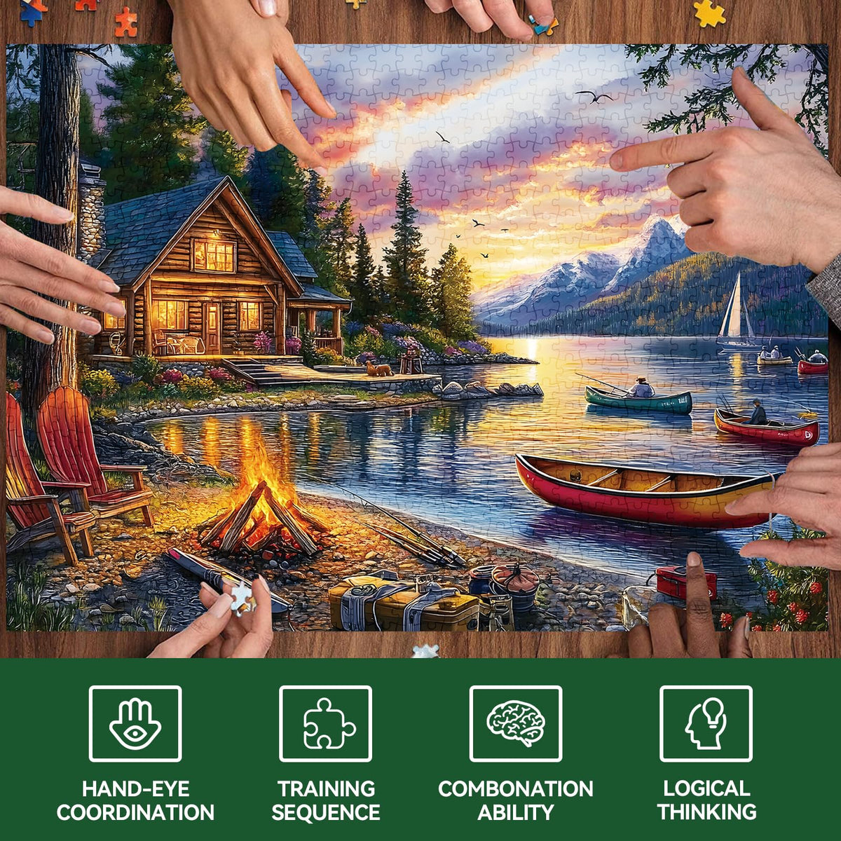 Zhiseoyi 500-Piece Jigsaw Puzzle – Scenic Lakeside Cabin, Interlocking Pieces, 1:1 Poster