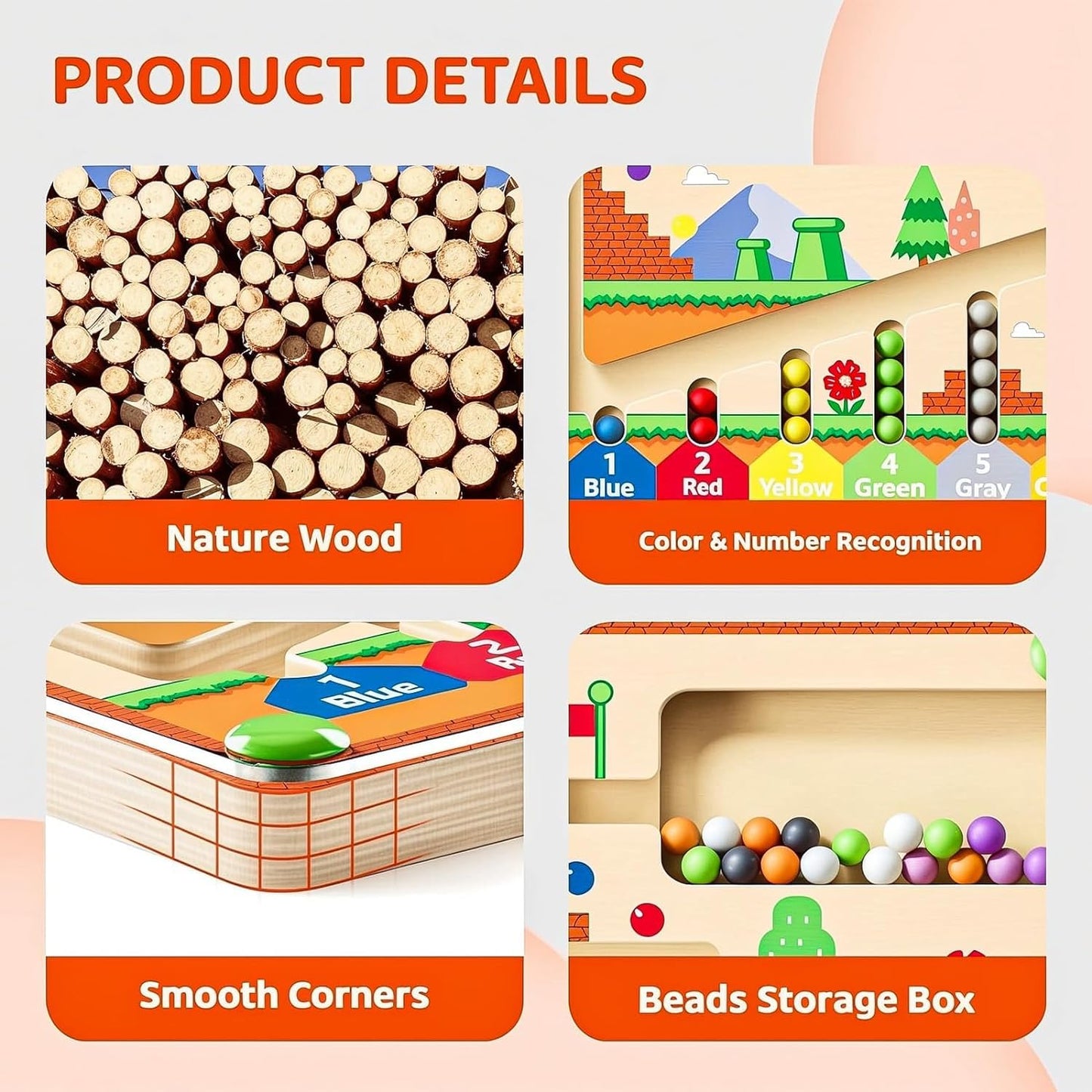 zhiwuzhu Magnetic Color & Number Maze – Montessori Wooden Toddler Counting Board (Ages 2-4)