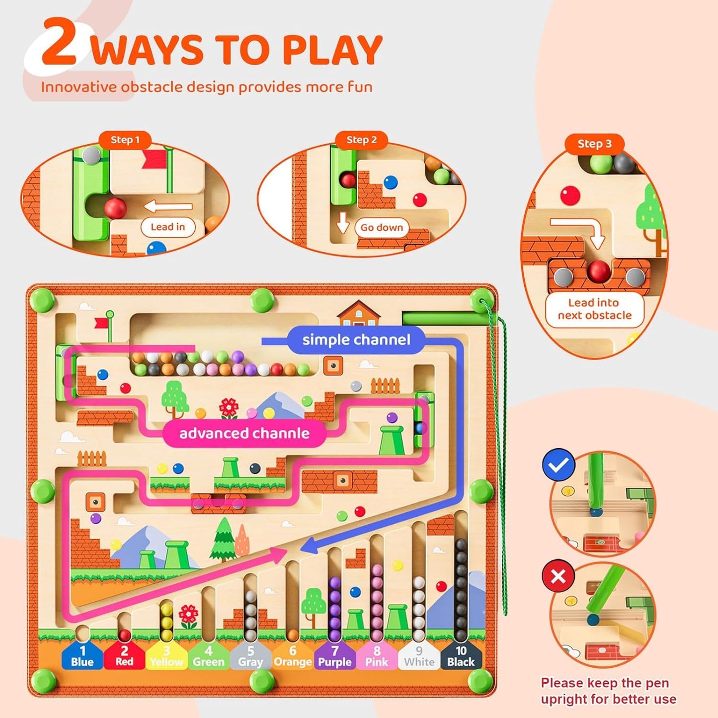 zhiwuzhu Magnetic Color & Number Maze – Montessori Wooden Toddler Counting Board (Ages 2-4)