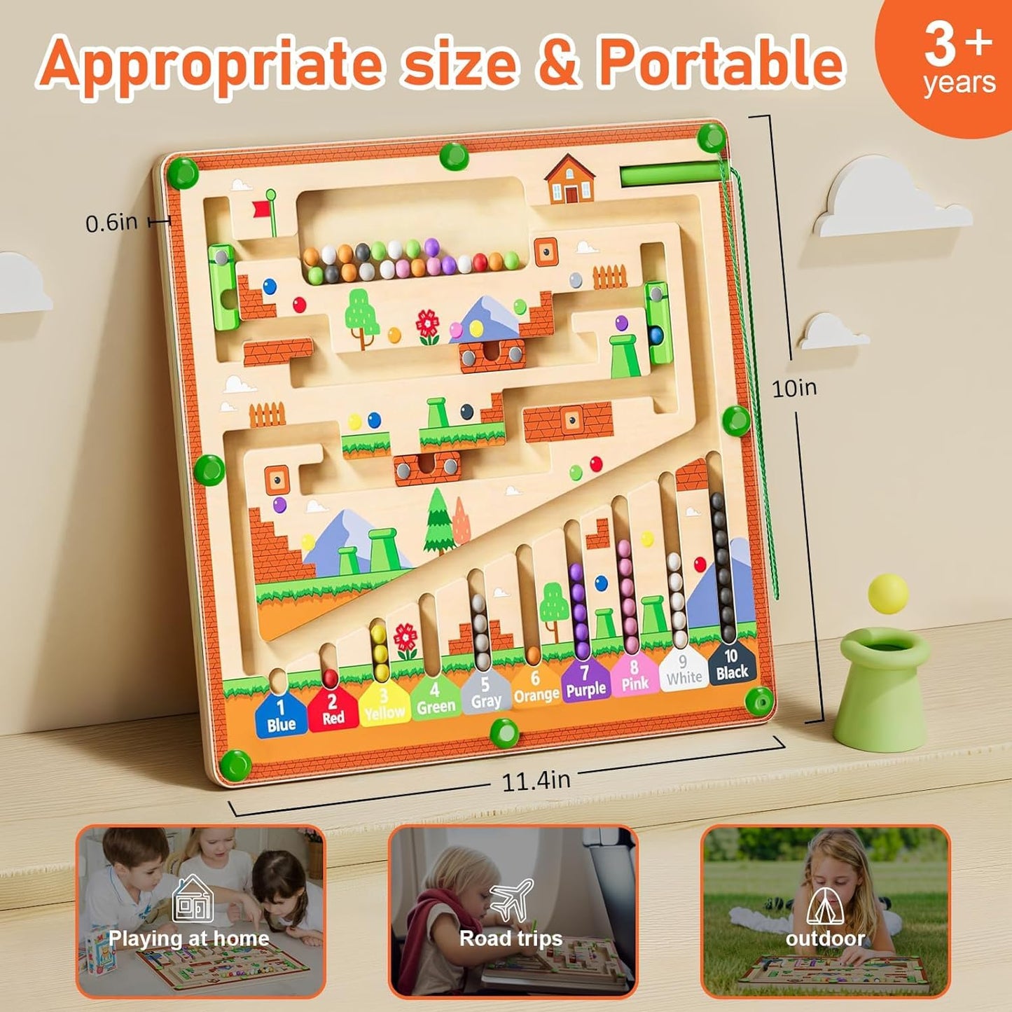 zhiwuzhu Magnetic Color & Number Maze – Montessori Wooden Toddler Counting Board (Ages 2-4)
