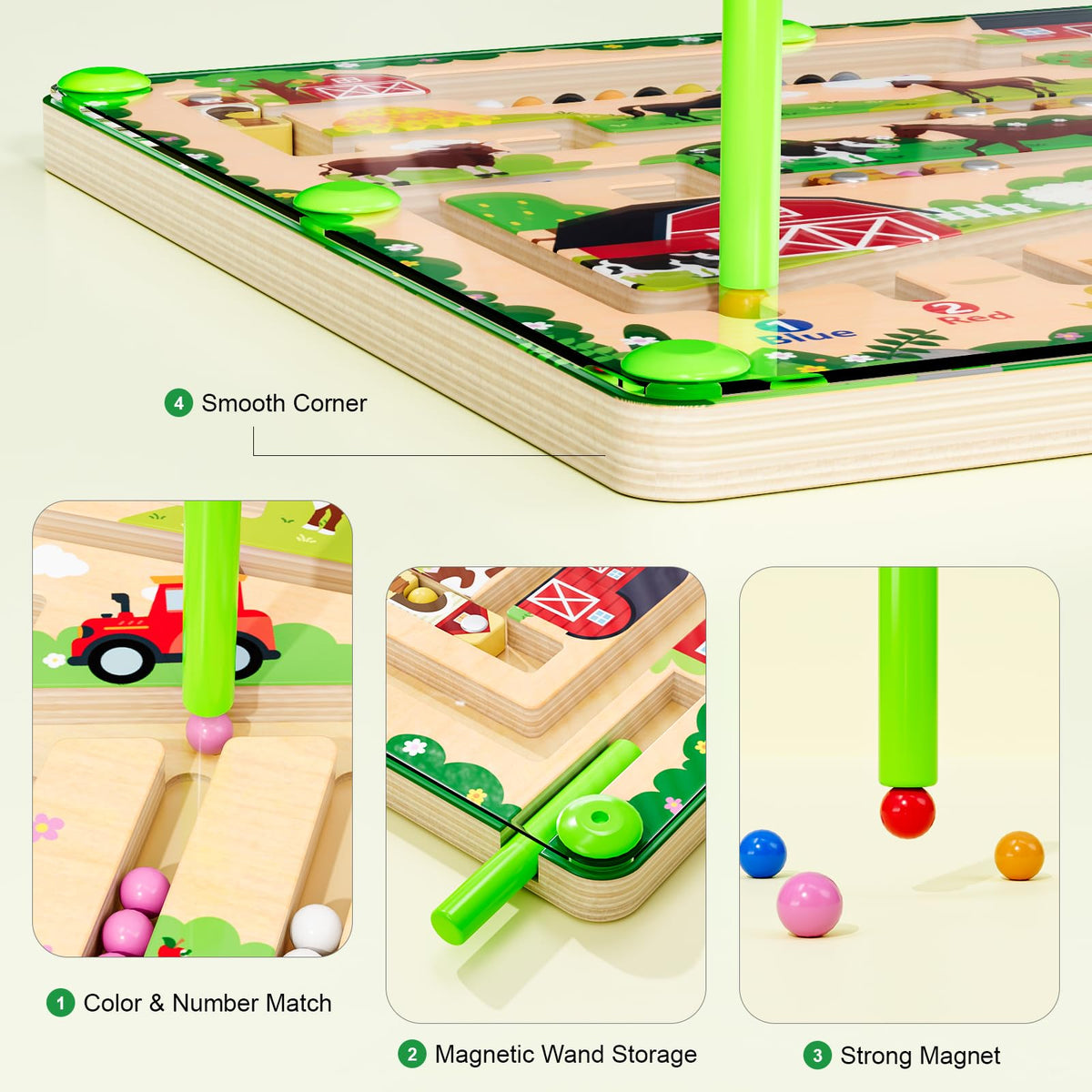 zhiwuzhu Magnetic Color and Number Maze – Montessori Wooden Toy for 2-4 Year Olds
