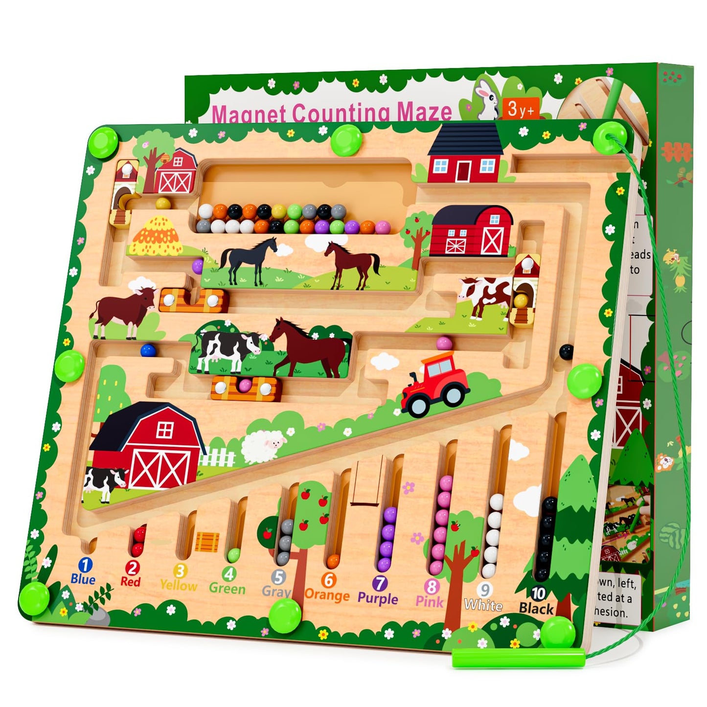 zhiwuzhu Magnetic Color and Number Maze – Montessori Wooden Toy for 2-4 Year Olds