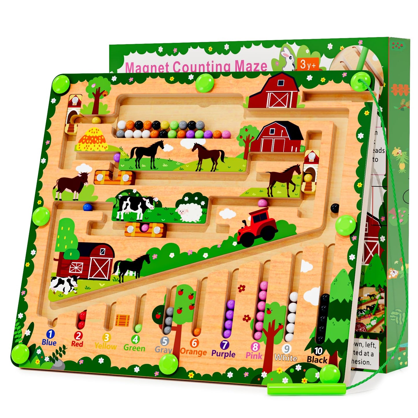 zhiwuzhu Magnetic Color and Number Maze – Montessori Wooden Toy for 2-4 Year Olds