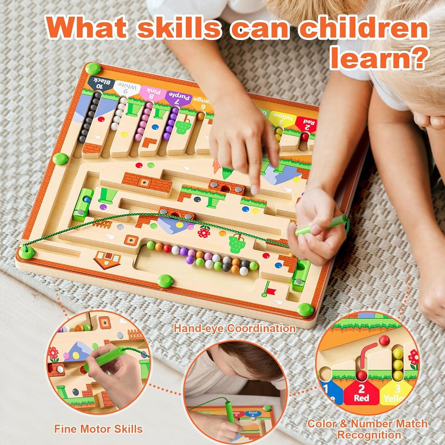 zhiwuzhu Magnetic Color & Number Maze – Montessori Wooden Toddler Counting Board (Ages 2-4)