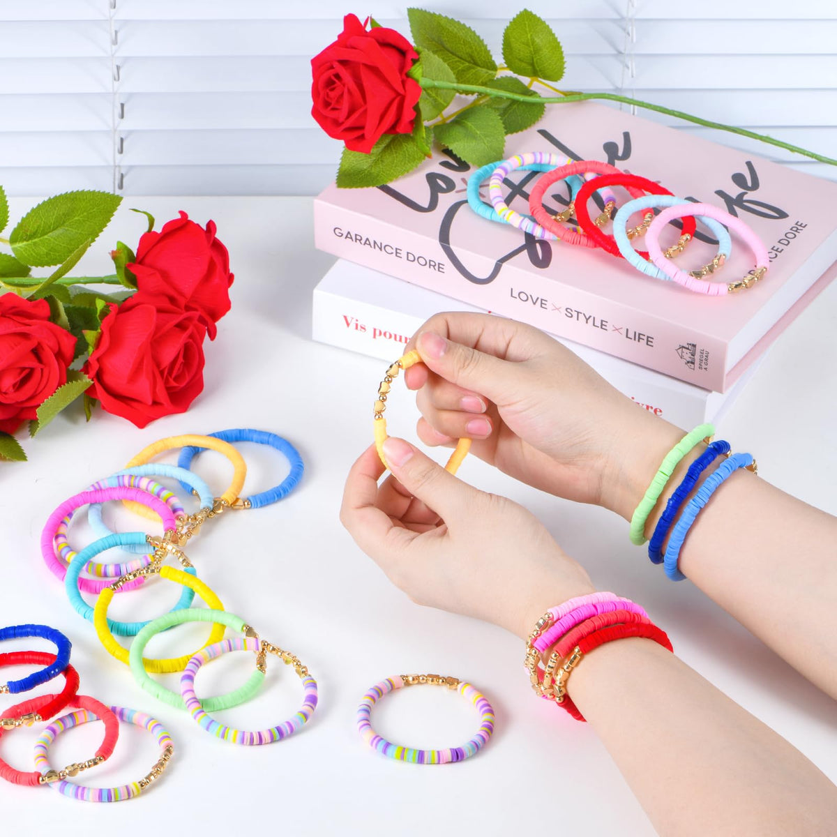 ZHLISHQINJJ 96 Pcs Colorful Heart Friendship Bracelets – Boho Beaded Gift Set