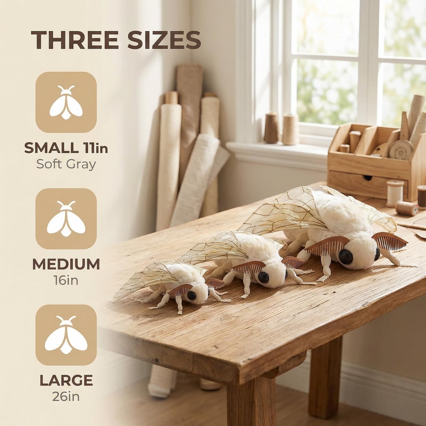 ZHONGXIN MADE Silk Moth Plush Toy - 11in Realistic Moth with Big Wings