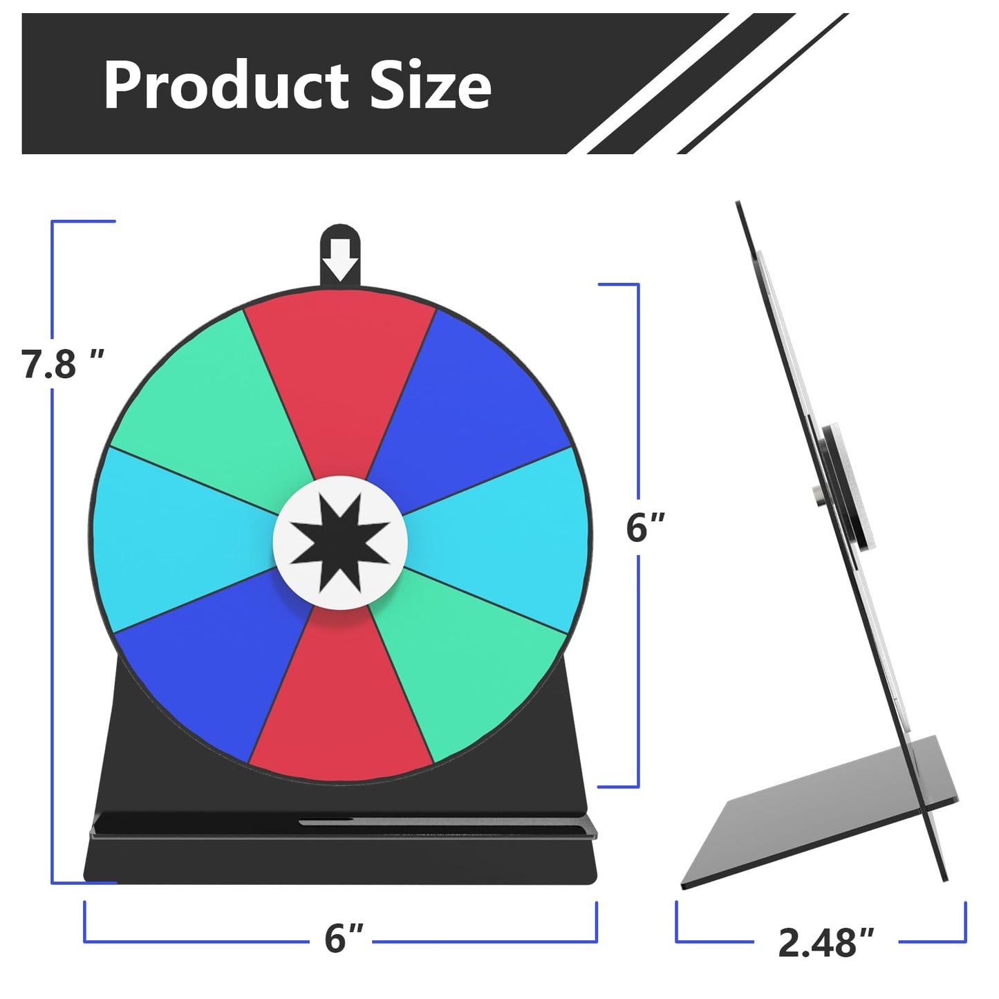 ZHOOGE 6-Inch Prize Wheel - 8-Slot Tabletop Roulette Spinner for Trade Shows & Events