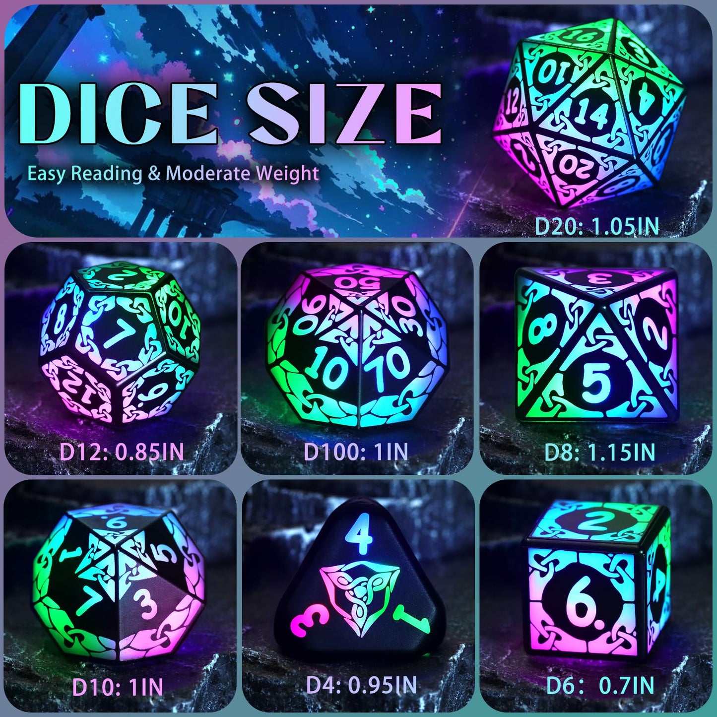 ZHOORQI LED Dice Set DND – Rechargeable Polyhedral D&D Dice with Charging Box