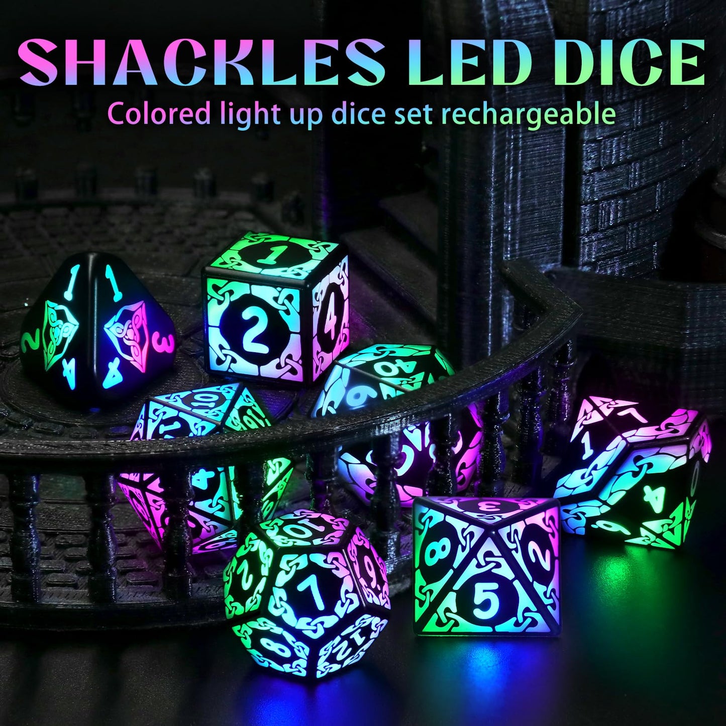 ZHOORQI LED Dice Set DND – Rechargeable Polyhedral D&D Dice with Charging Box