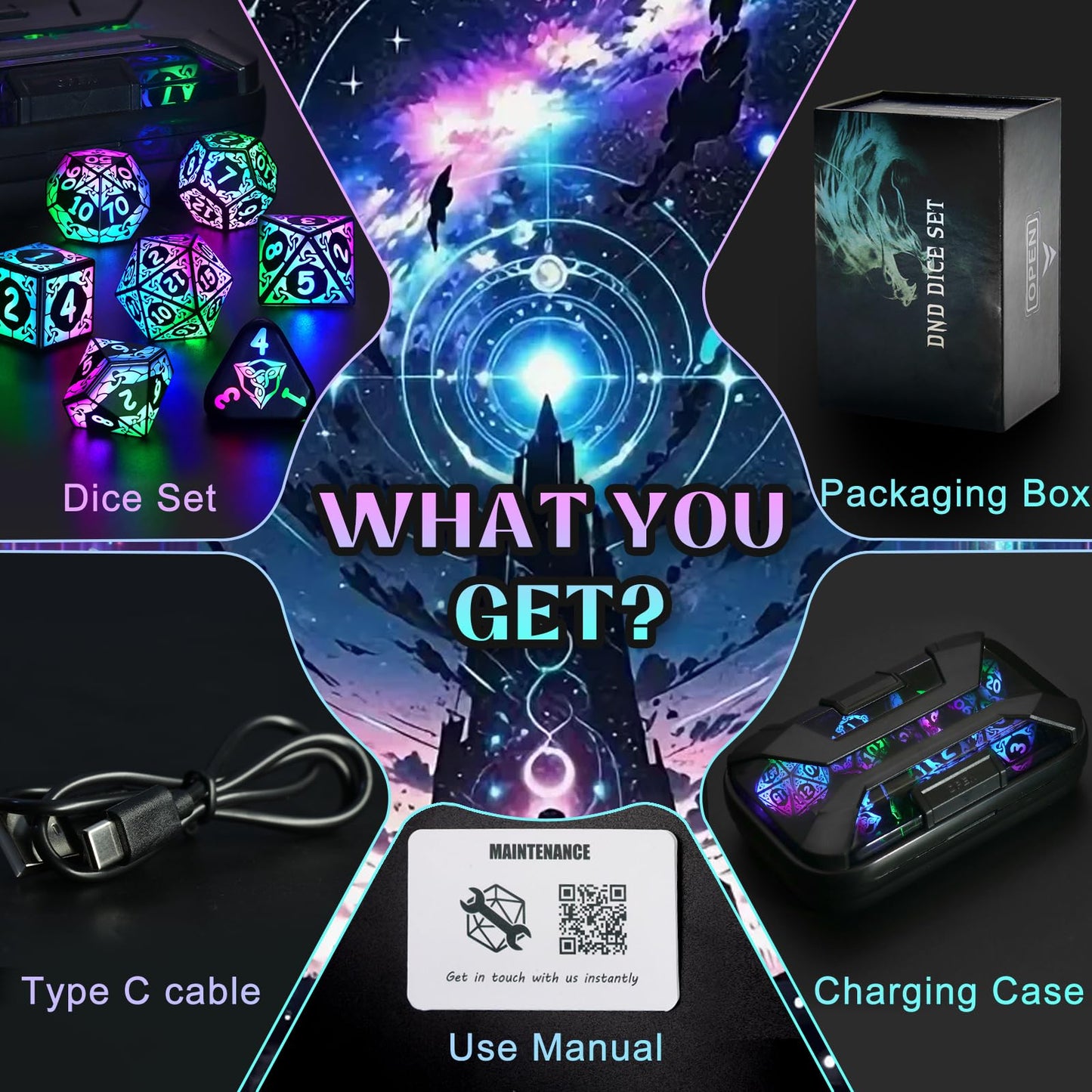 ZHOORQI LED Dice Set DND – Rechargeable Polyhedral D&D Dice with Charging Box