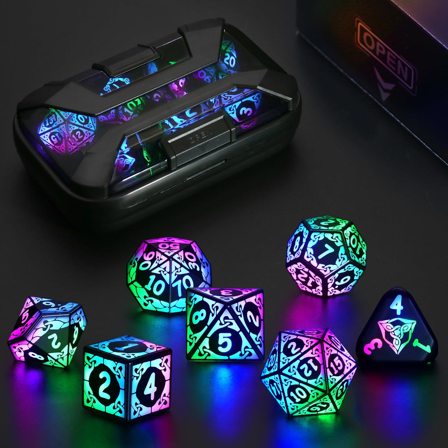 ZHOORQI LED Dice Set DND – Rechargeable Polyhedral D&D Dice with Charging Box