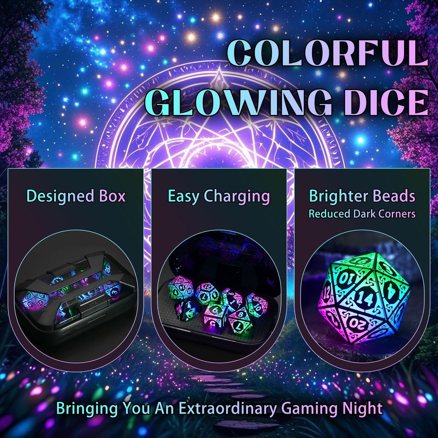 ZHOORQI LED Dice Set DND – Rechargeable Polyhedral D&D Dice with Charging Box