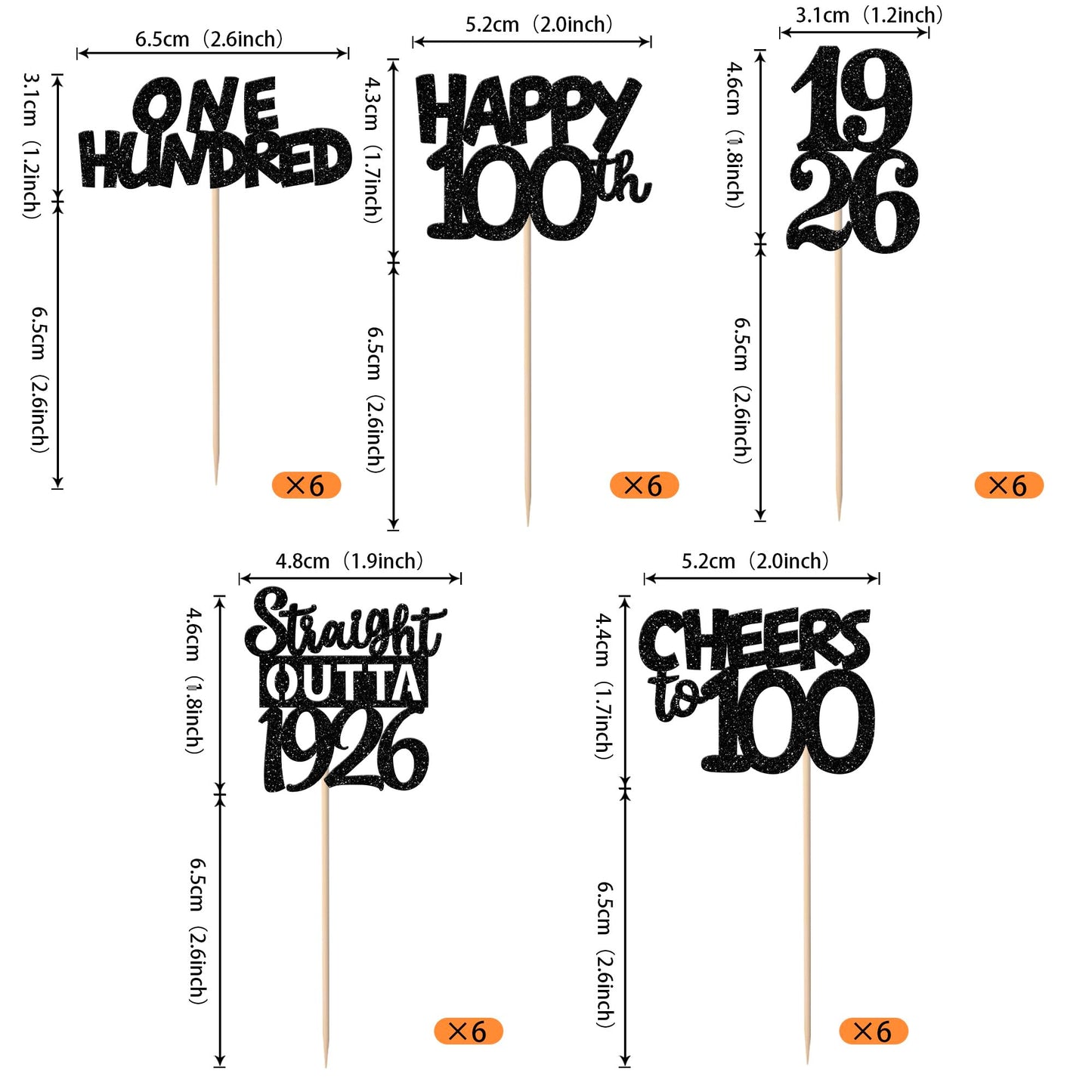 ZHUOWEISM 30pcs Black Glitter 100th Birthday Cupcake Toppers – Straight Outta 1926 Party Picks