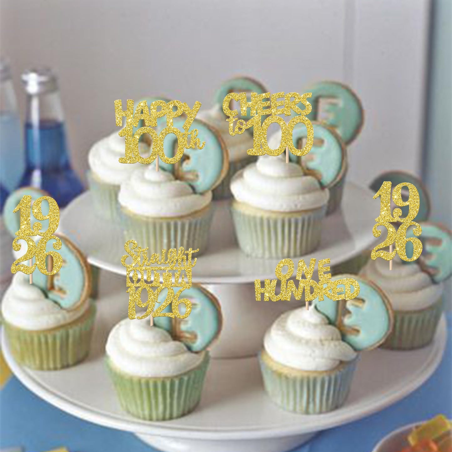 ZHUOWEISM 30PCS Happy 100th Birthday Cupcake Toppers | Gold Glitter, 1926 Theme