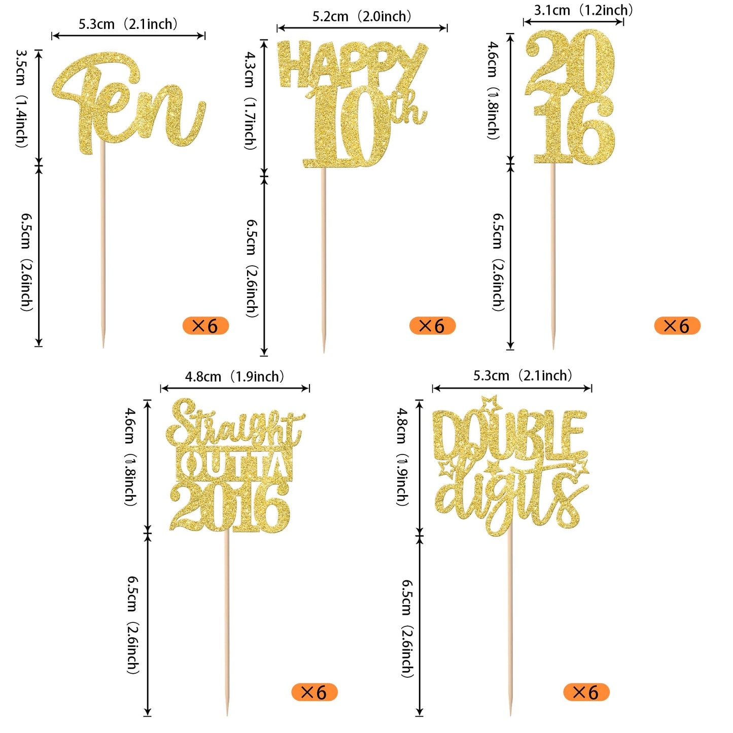 ZHUOWEISM 30Pcs Straight Outta 2016 Cupcake Toppers – Gold Glitter for 10th Birthday Party