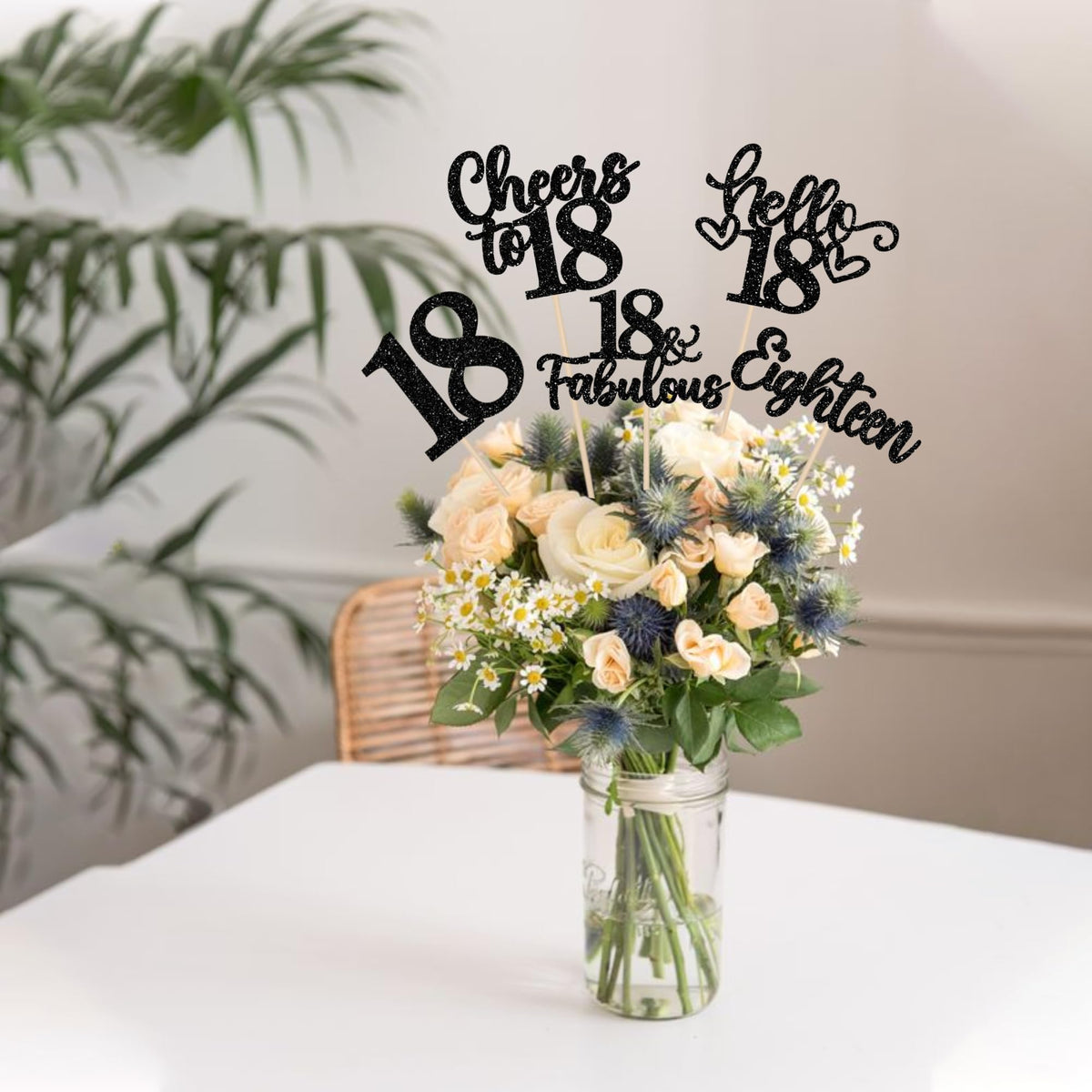 ZHUOWEISM 15pc Happy 18th Birthday Centerpiece Sticks | Hello 18, Cheers to 18 Floral Table Decor