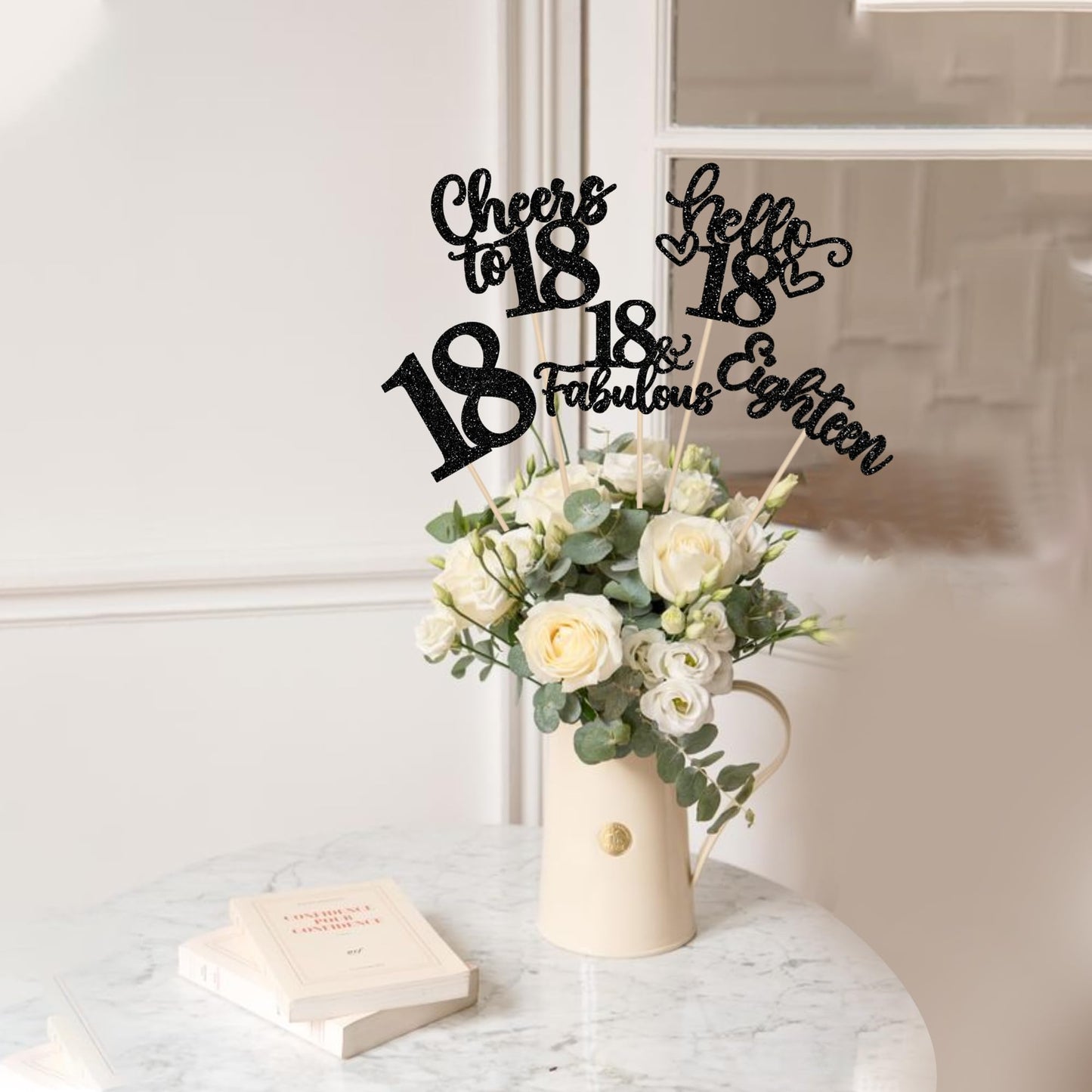 ZHUOWEISM 15pc Happy 18th Birthday Centerpiece Sticks | Hello 18, Cheers to 18 Floral Table Decor