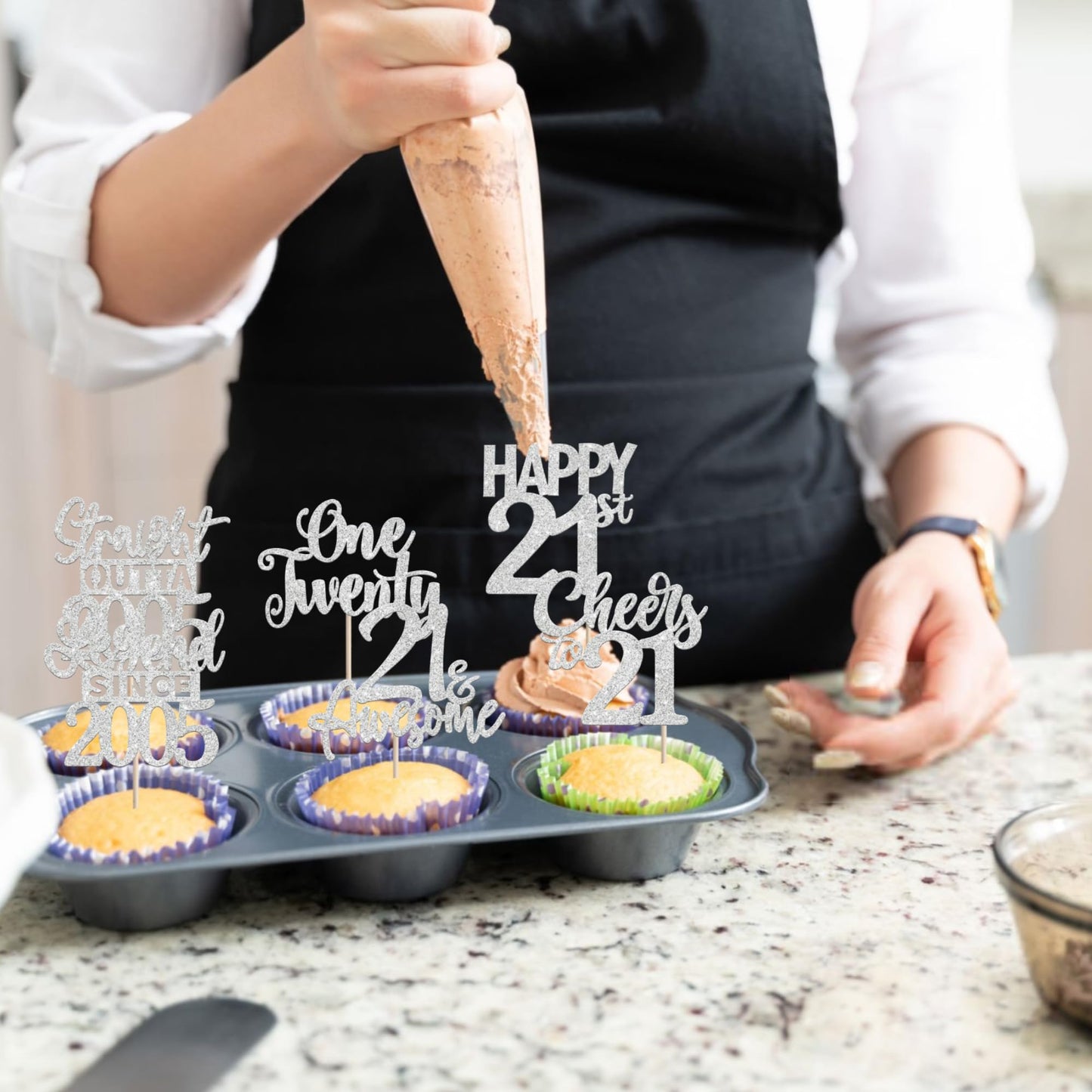 ZHUOWEISM 24Pcs Silver 21st Birthday Cupcake Toppers – Straight Outta 2005