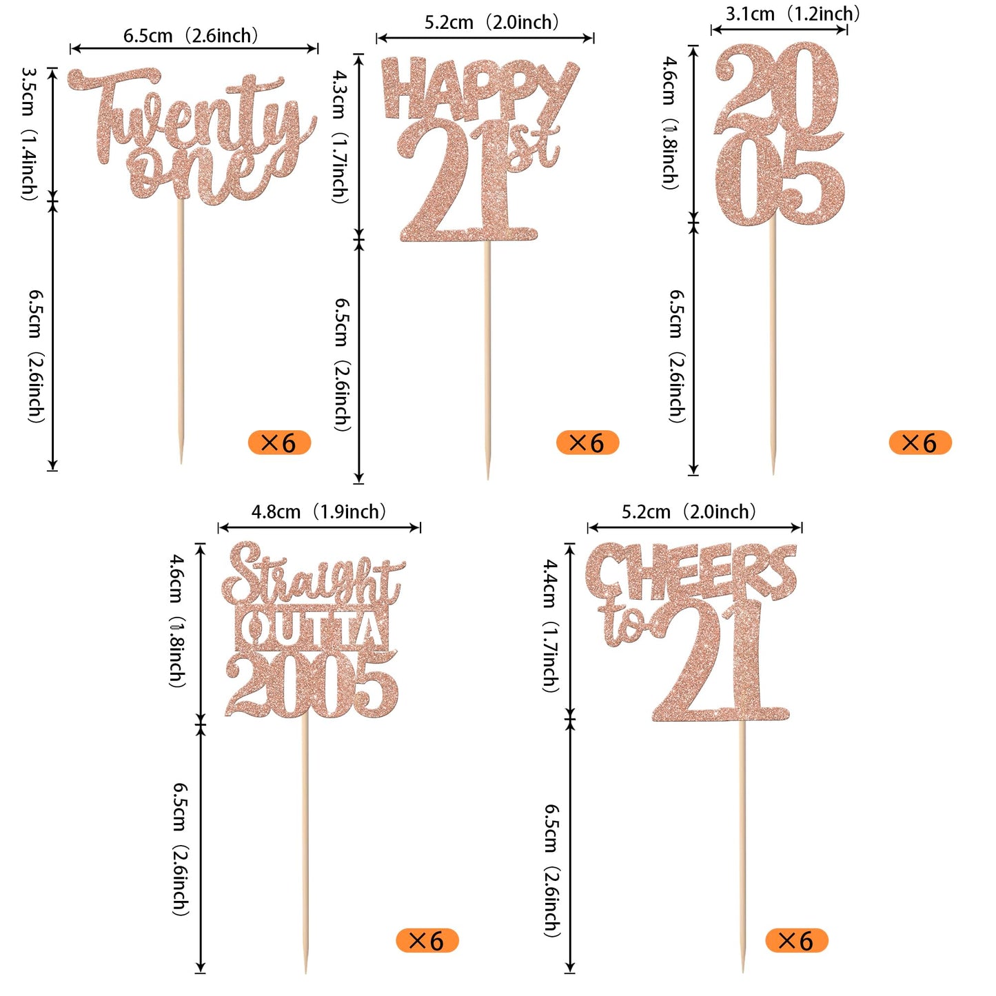 ZHUOWEISM 30Pcs Glitter 21st Birthday Cupcake Toppers – Rose Gold, Straight Outta 2005