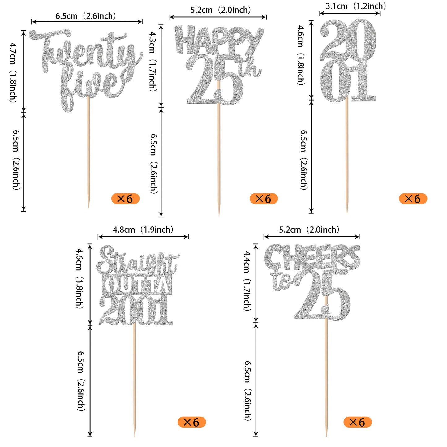 ZHUOWEISM 30Pcs Straight Outta 2001 Cupcake Toppers – Glitter 25th Birthday Picks, Silver