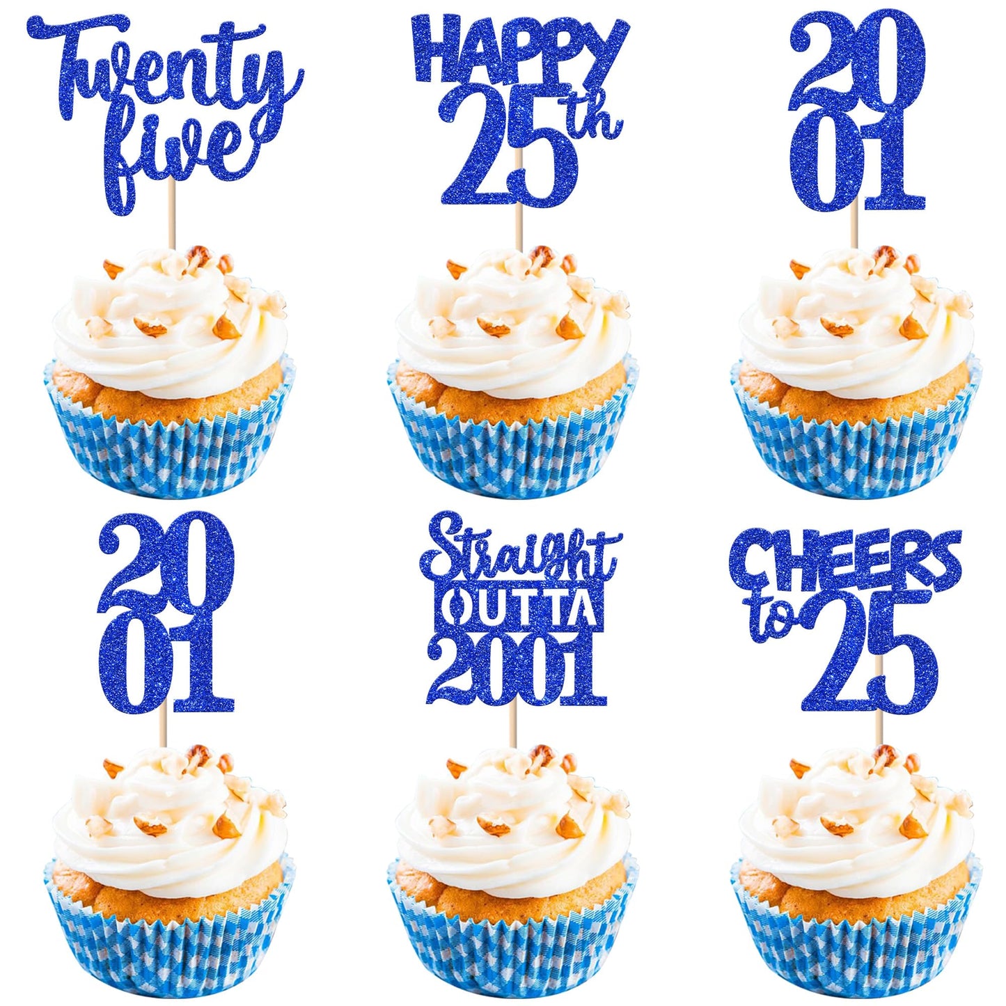 ZHUOWEISM 30Pcs 25th Birthday Cupcake Toppers Glitter – Straight Outta 2001 Party Decorations