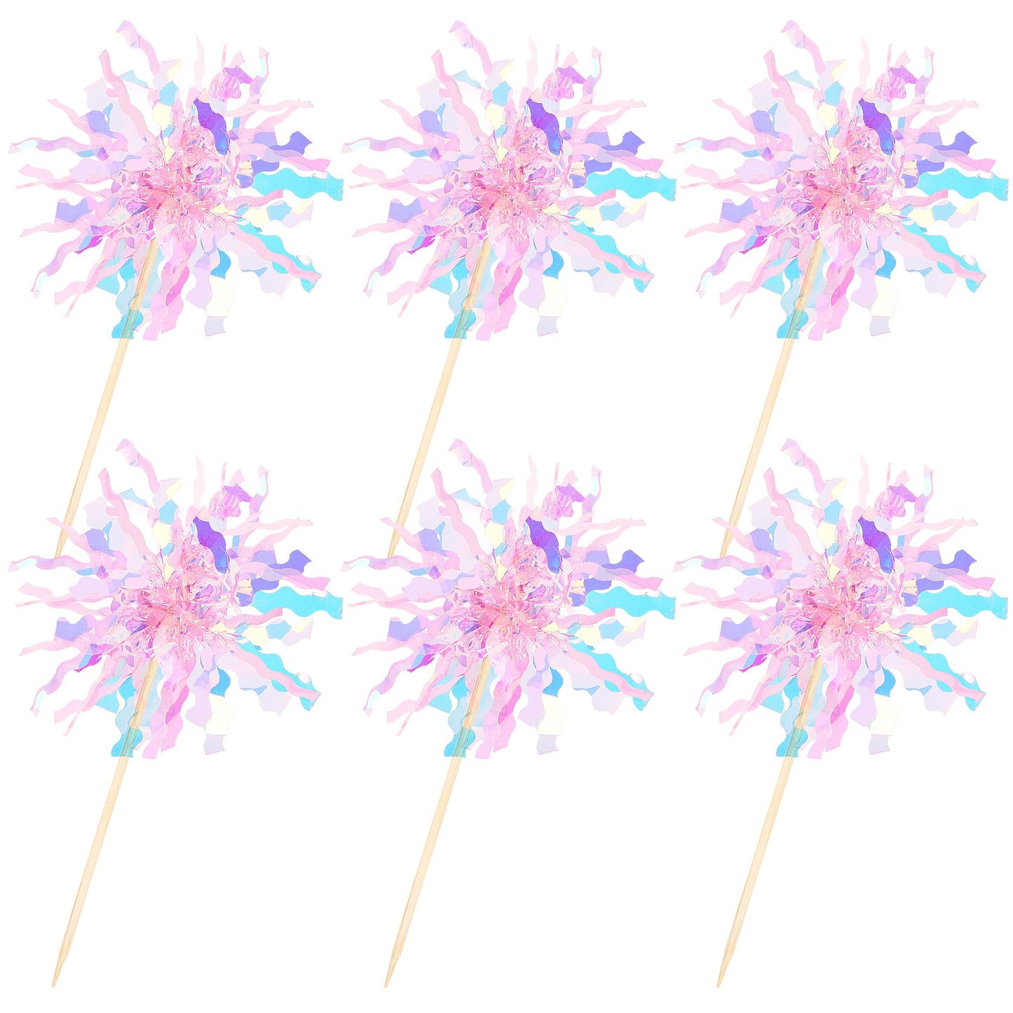 ZHUOWEISM 30 Pcs Foil Firework Cupcake Toppers - Pink Sparkle Tinsel Picks for Birthday, Baby Shower, Wedding