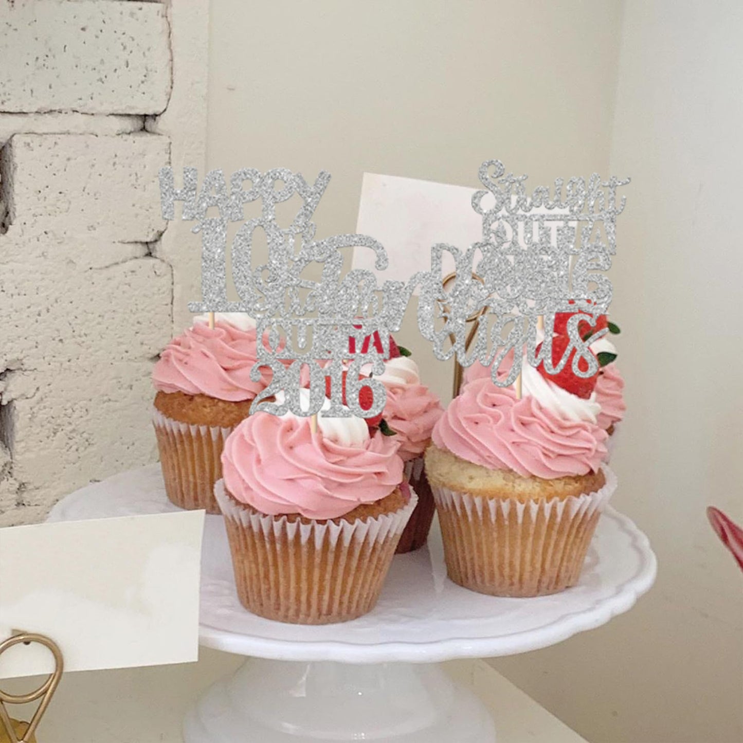 ZHUOWEISM 30Pcs Glitter Cupcake Toppers – Straight Outta 2016, 10th Birthday & Anniversary Picks, Silver