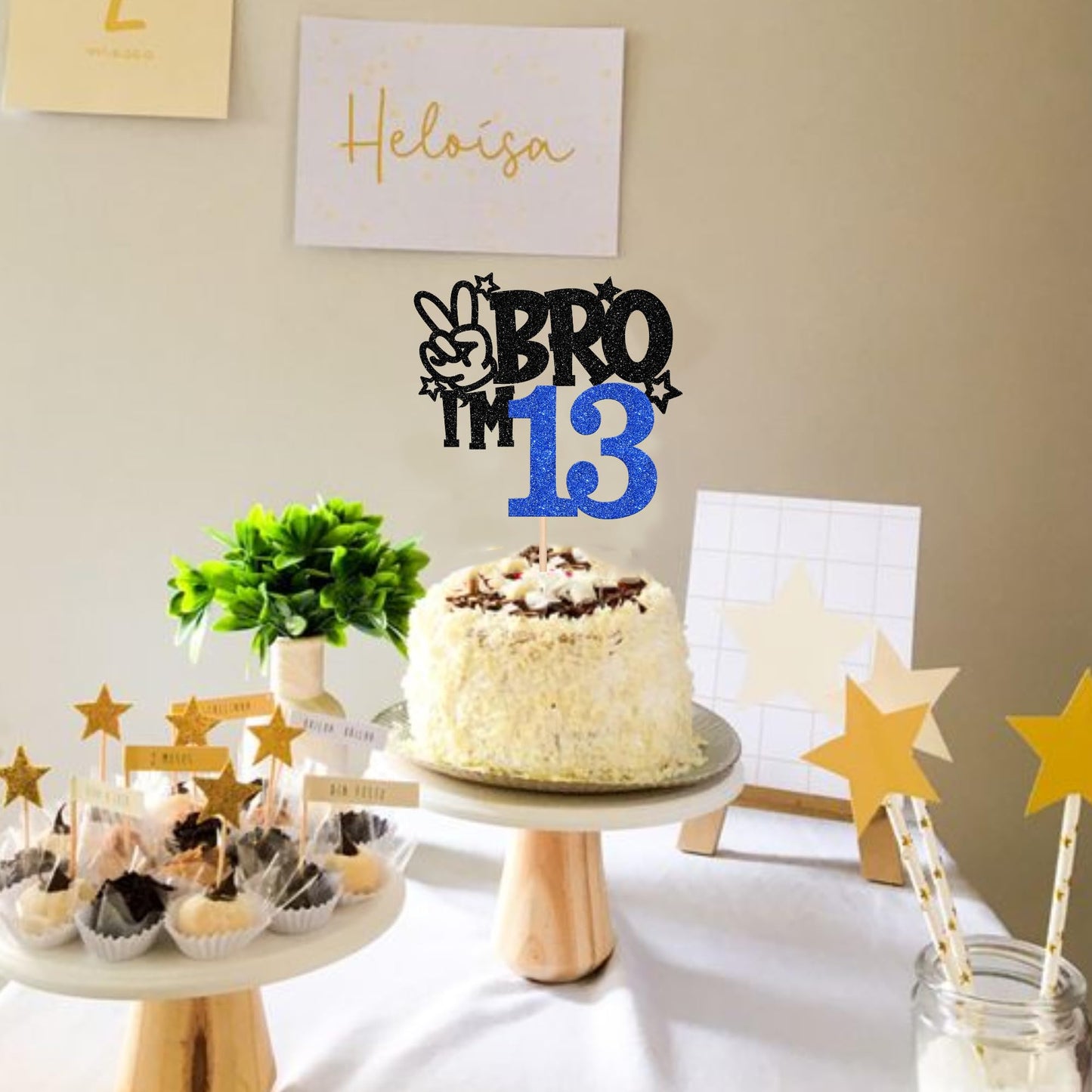 ZHUOWEISM Brother I'm 13 Cake Topper - Blue Glitter Star, 6.5 x 9.4 in