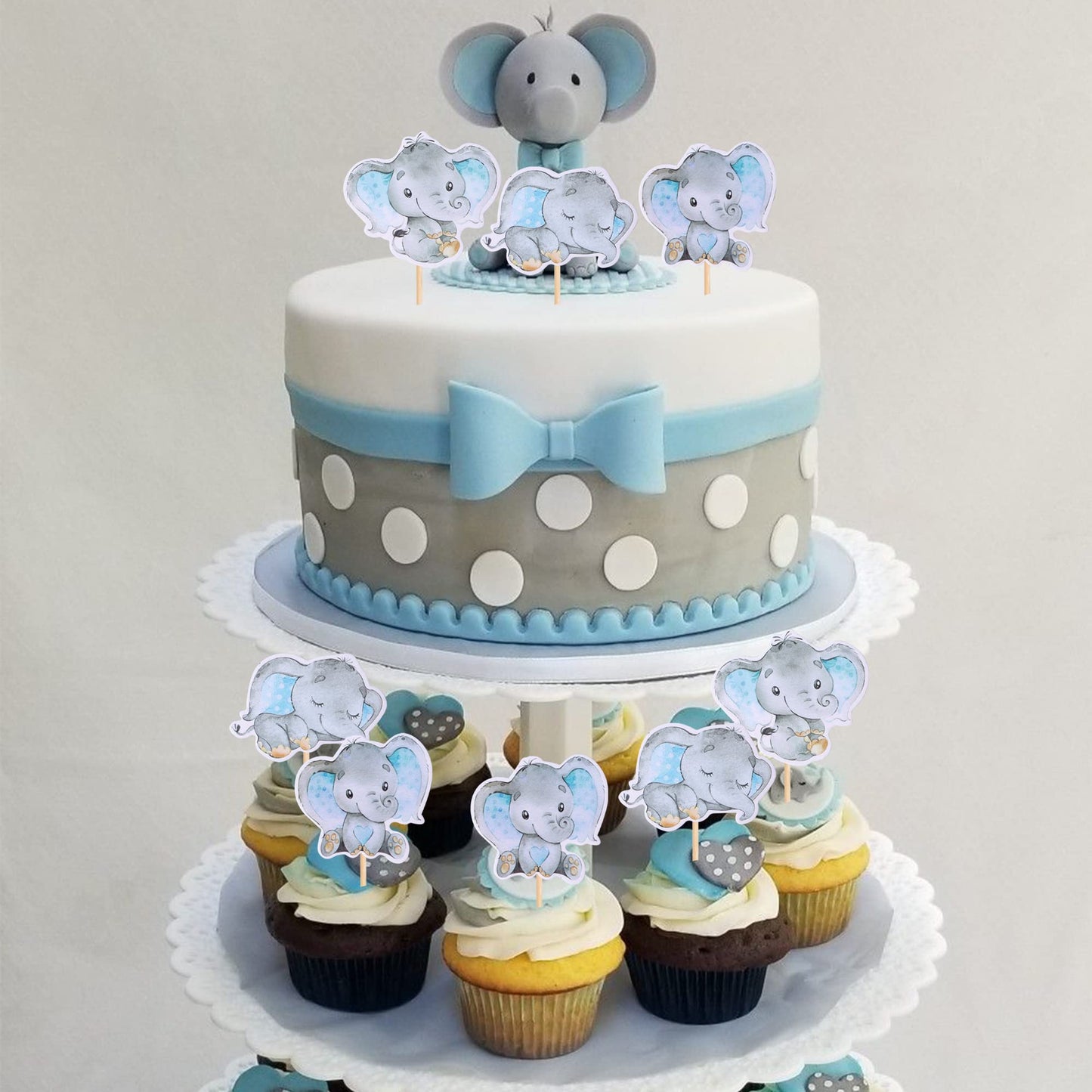 ZHUOWEISM 36Pcs Blue Elephant Cupcake Toppers – Baby Shower & Elephant Theme Party Picks
