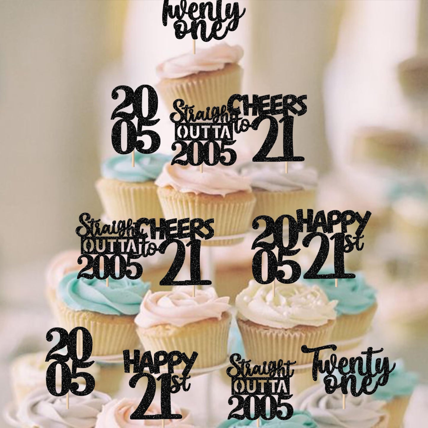 ZHUOWEISM 30Pcs Black 21st Birthday Cupcake Toppers Glitter – Straight Outta 2004 Party Picks