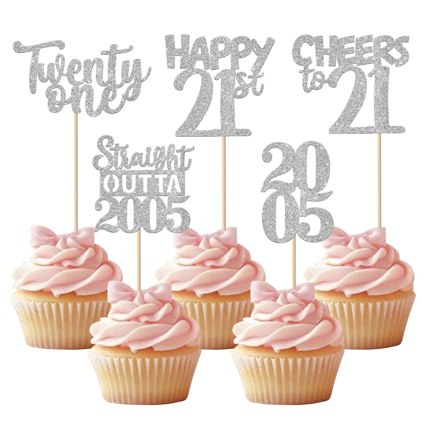 ZHUOWEISM 30Pcs 21st Birthday Cupcake Toppers Glitter – Straight Outta 2005 Party Decor