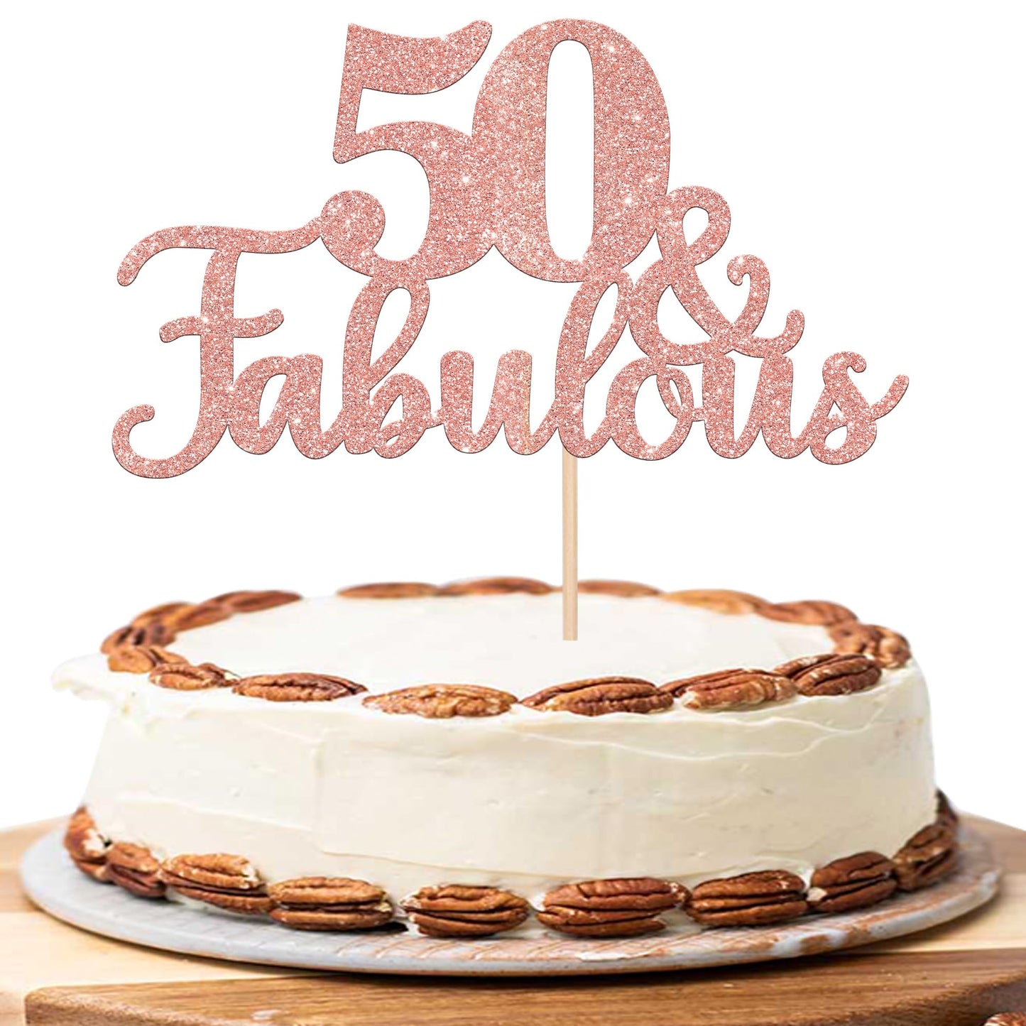 ZHUOWEISM 50 & Fabulous Cake Topper – Rose Gold Glitter for 50th Birthday