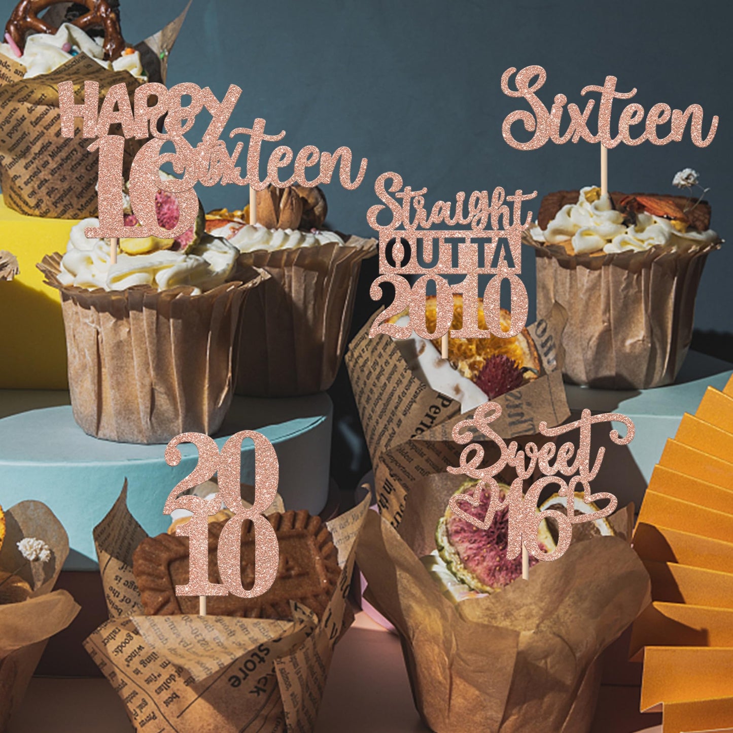 ZHUOWEISM 30PCS Glitter 16th Birthday Cupcake Toppers | Straight Outta 2010, Rose Gold