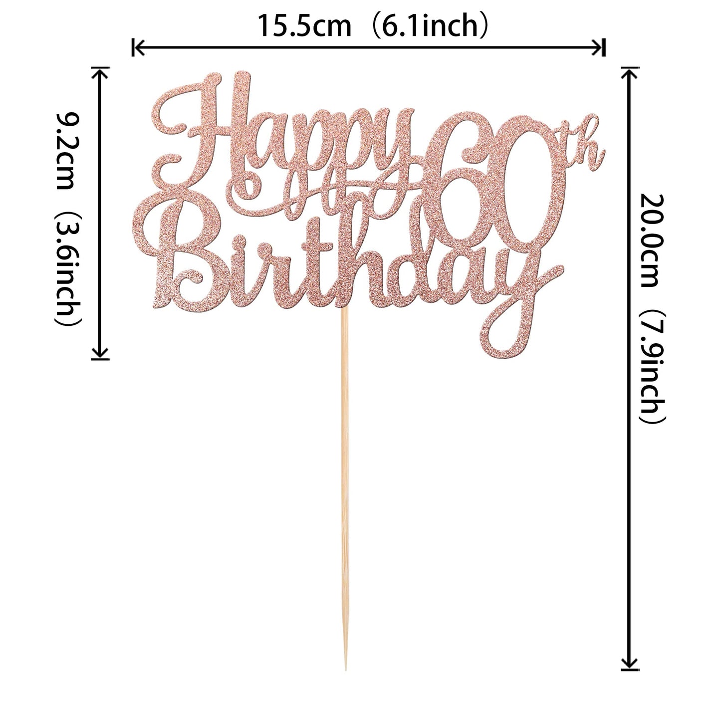 ZHUOWEISM 1 PC Happy 60th Birthday Cake Topper - Glitter Rose Gold