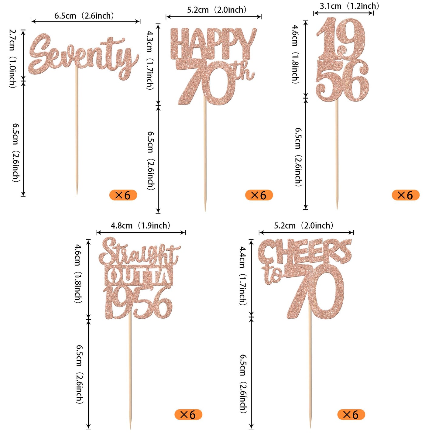 ZHUOWEISM 30PCS 70th Birthday Cupcake Toppers – Glitter Rose Gold, Straight Outta 1956