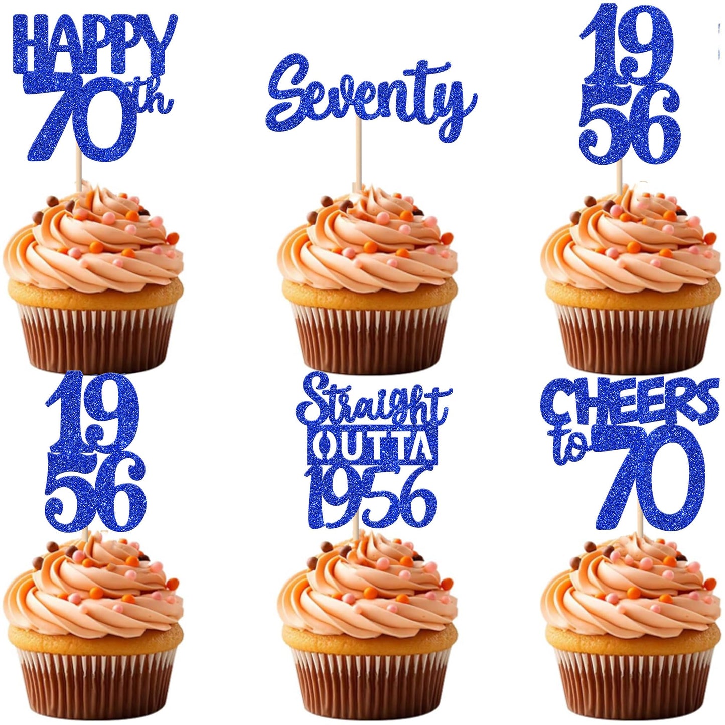 ZHUOWEISM 30 PCS 70th Birthday Cupcake Toppers Glitter – Straight Outta 1956 – Blue