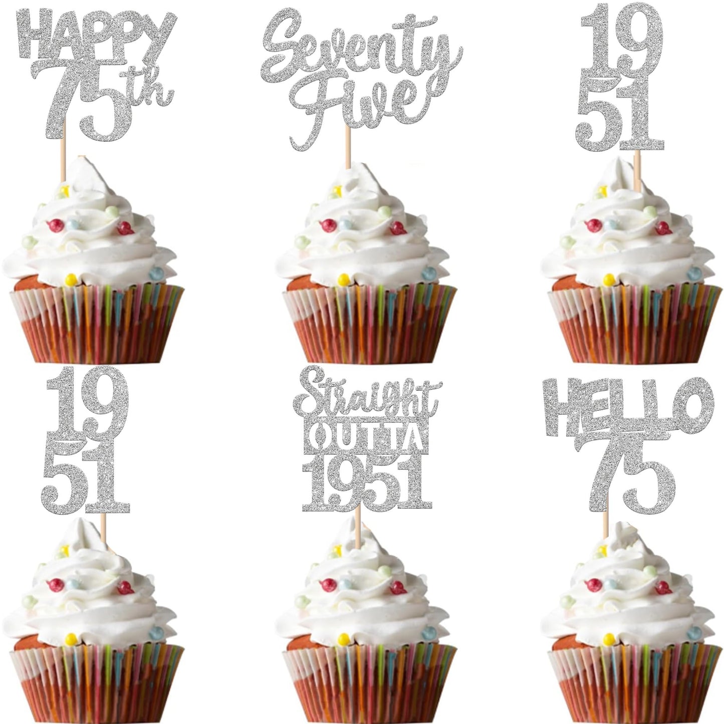 ZHUOWEISM 30 Pcs 75th Birthday Cupcake Toppers Glitter | Straight Outta 1951 Party Picks