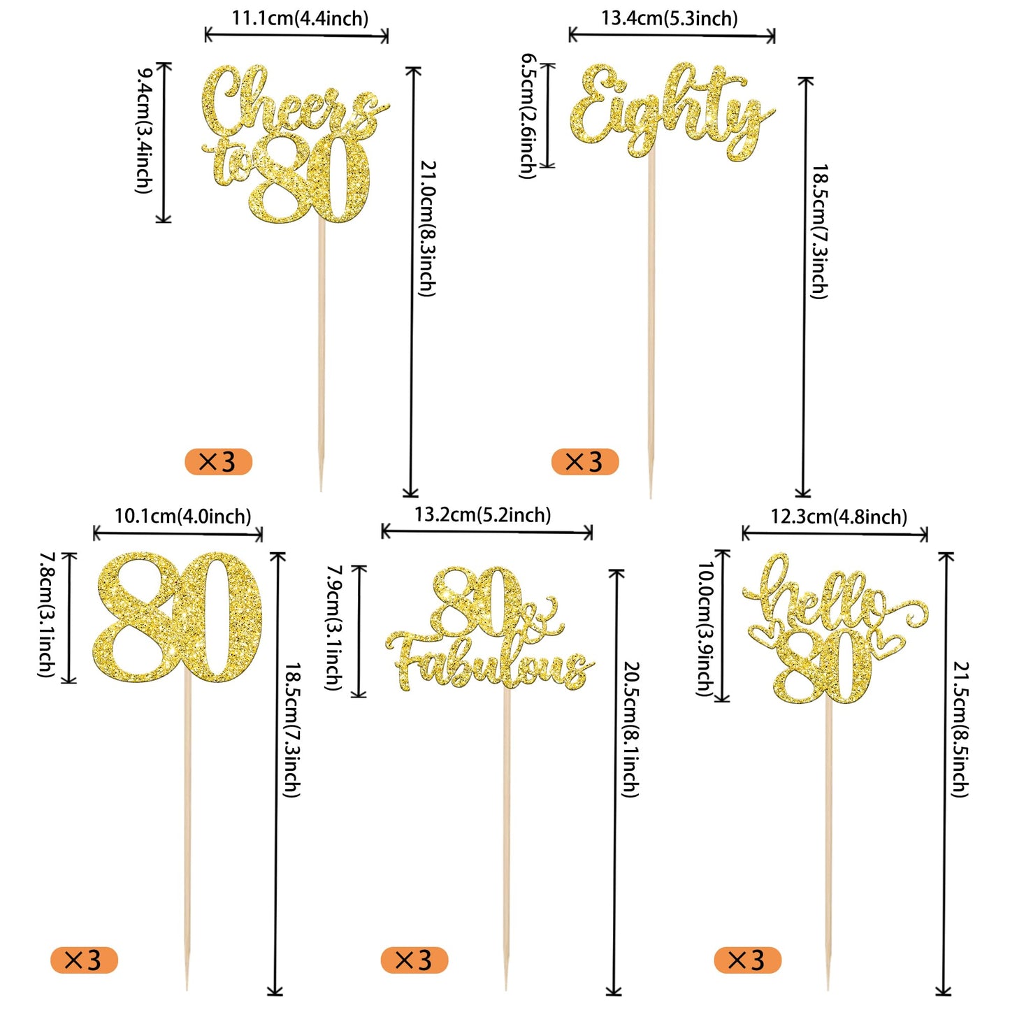 ZHUOWEISM 15Pcs Happy 80th Birthday Centerpiece Sticks – Gold Glitter Hello 80 Fabulous Theme