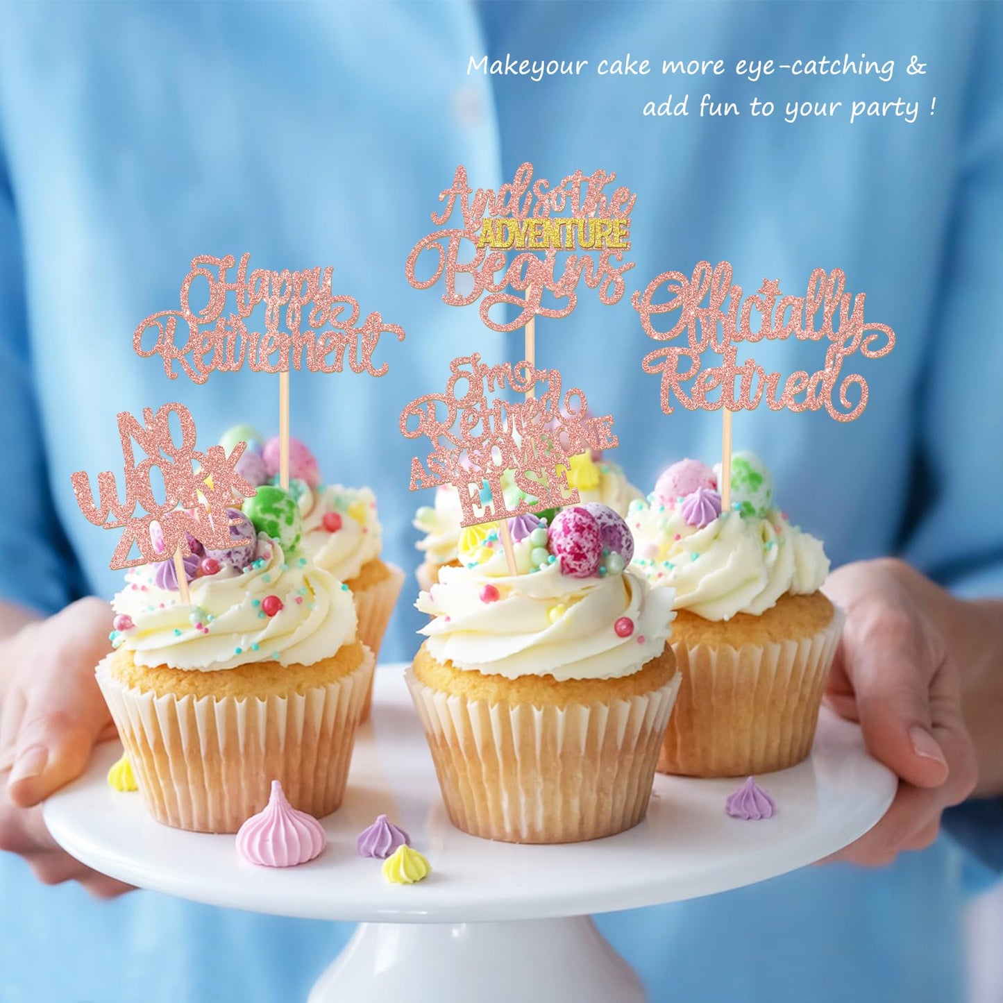ZHUOWEISM 30 Pcs Happy Retirement Cupcake Toppers – Rose Gold & No Work Zone Adventure Begins