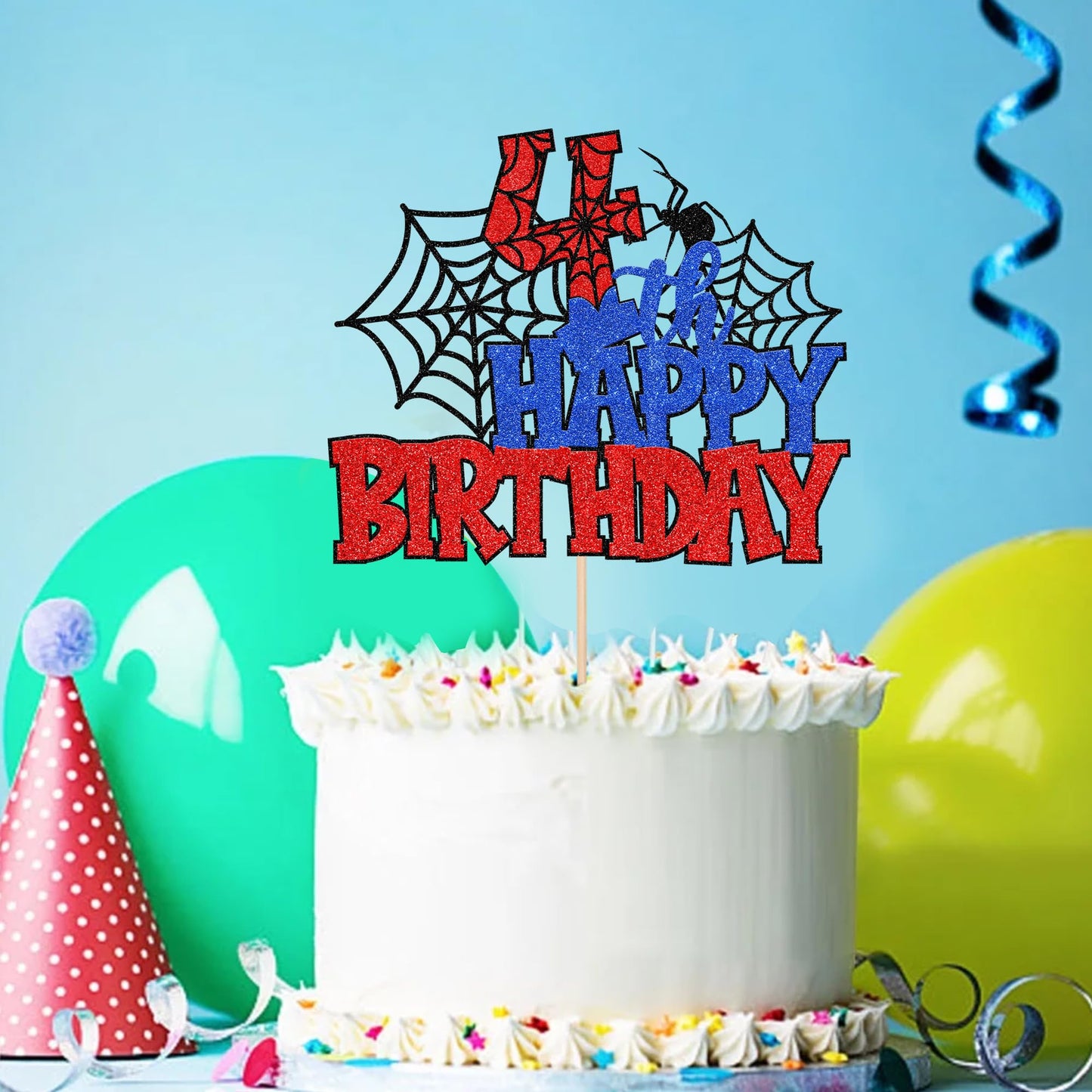 ZHUOWEISM 1 PCS Happy 4th Birthday Cake Topper Glitter Spider Web – Party Decorations