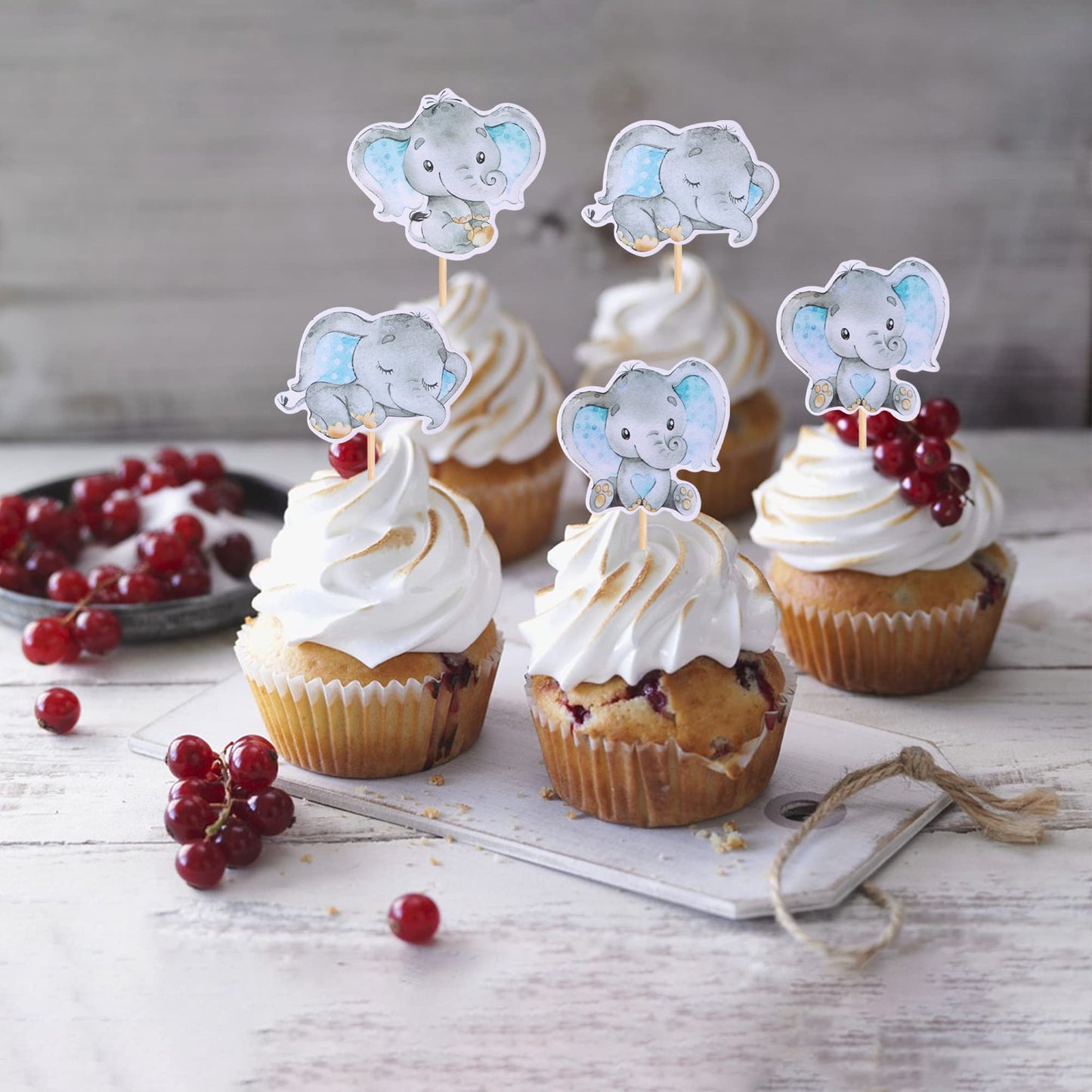 ZHUOWEISM 36Pcs Blue Elephant Cupcake Toppers – Baby Shower & Elephant Theme Party Picks