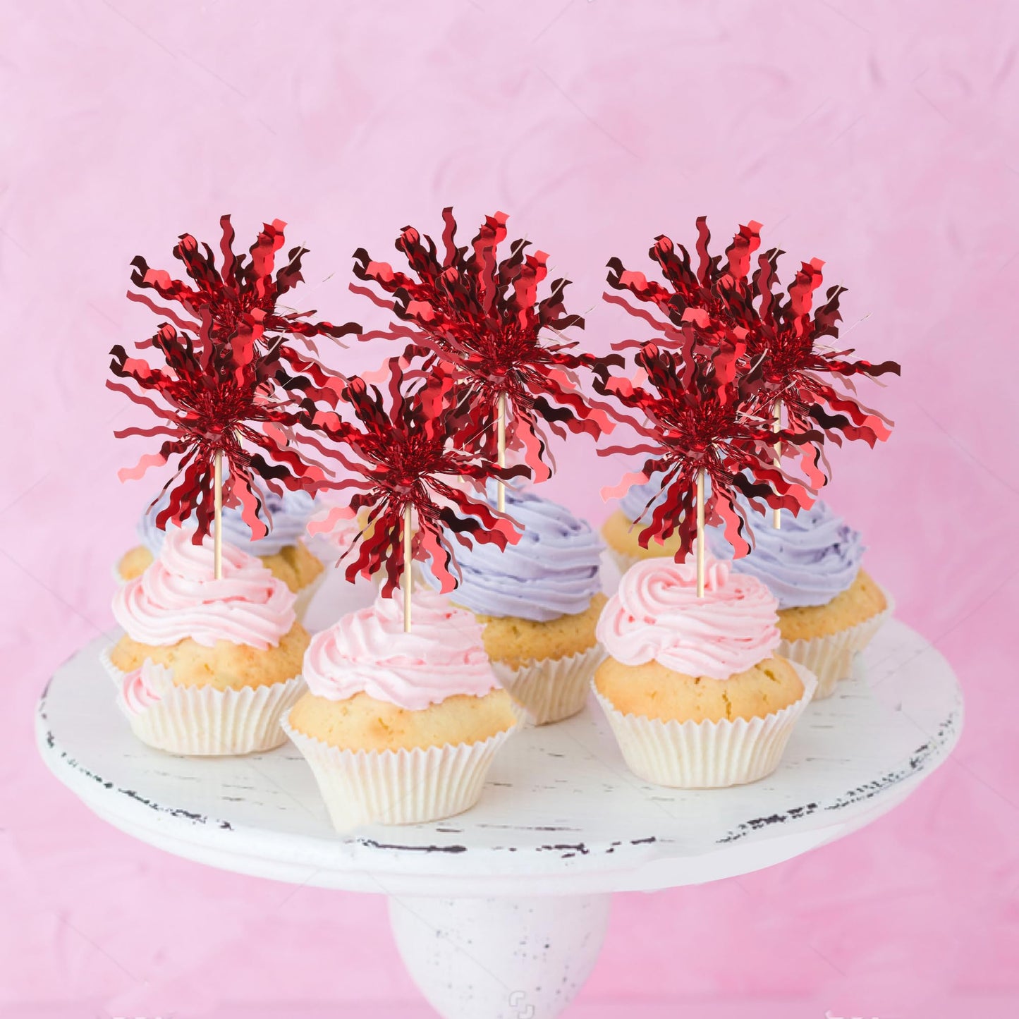 ZHUOWEISM 30 PCS Foil Firework Cupcake Toppers – Sparkle Tinsel Picks for Birthday Parties & Celebrations