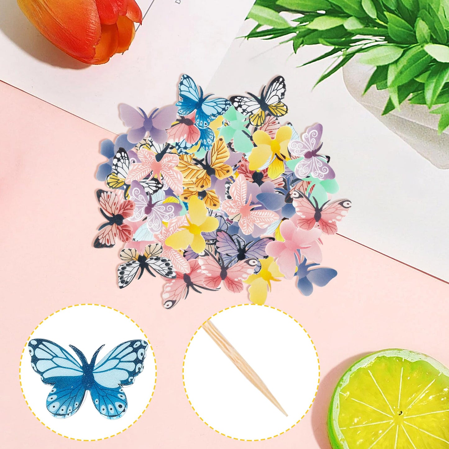 ZHUOWEISM 72 PCS Edible Butterfly Cupcake Toppers – Wafer Paper Butterflies for Cakes, Birthdays & Weddings