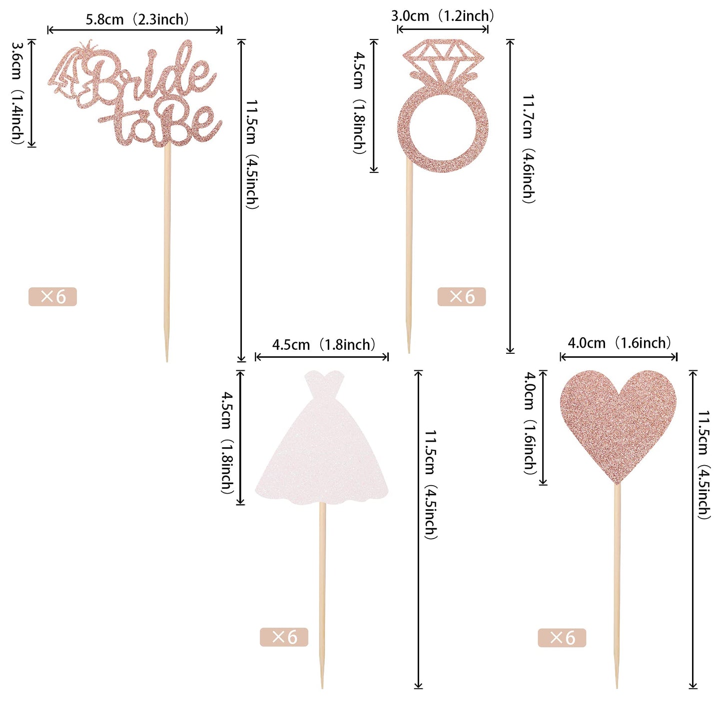 ZHUOWEISM 24 Pcs Bride to Be Cupcake Toppers – Heart, Ring & Dress Bridal Shower Cake Decorations