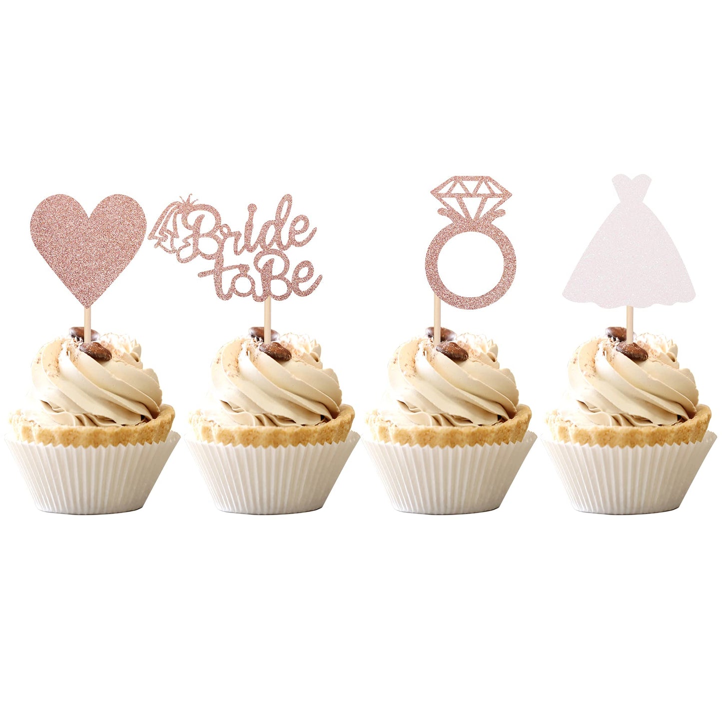 ZHUOWEISM 24 Pcs Bride to Be Cupcake Toppers – Heart, Ring & Dress Bridal Shower Cake Decorations