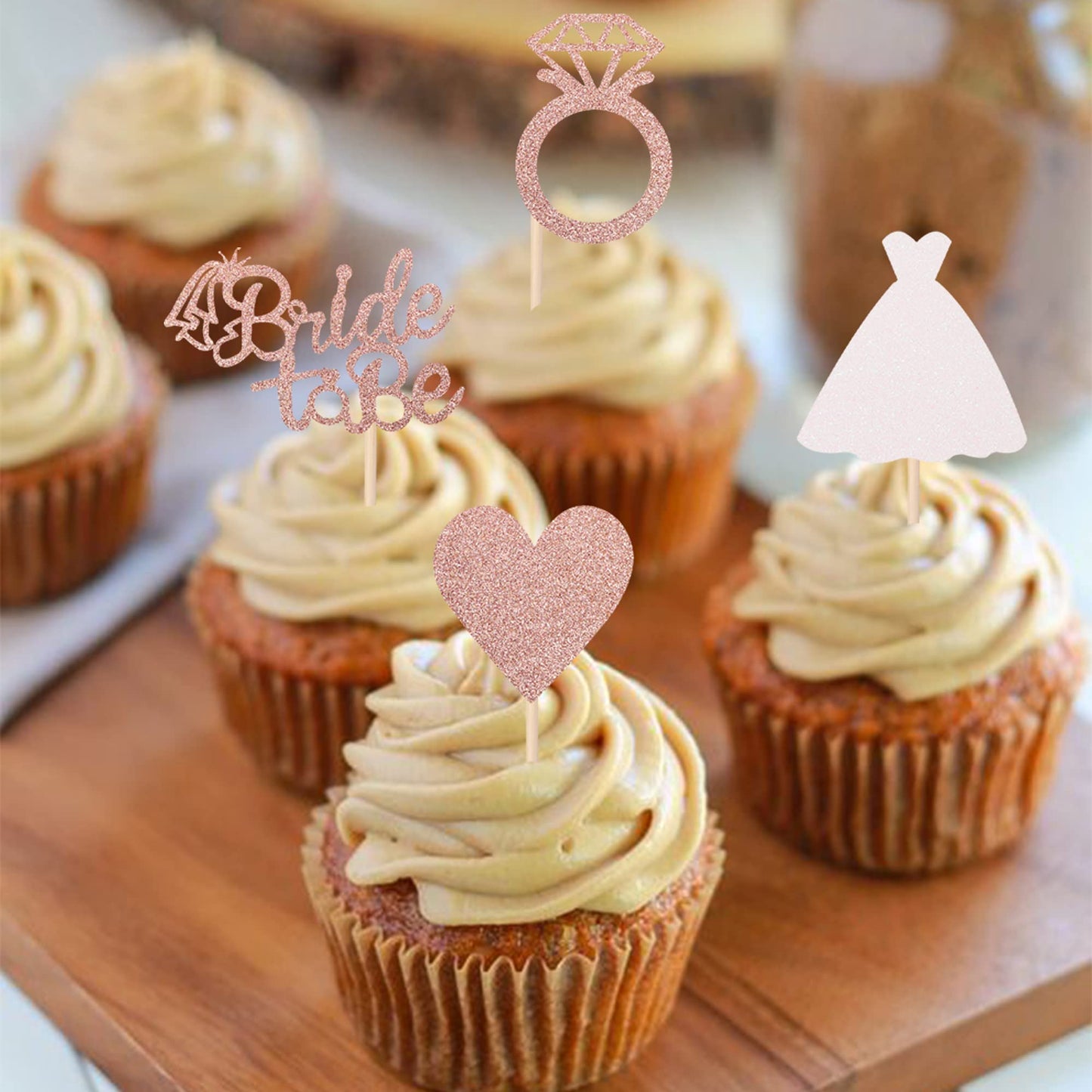 ZHUOWEISM 24 Pcs Bride to Be Cupcake Toppers – Heart, Ring & Dress Bridal Shower Cake Decorations