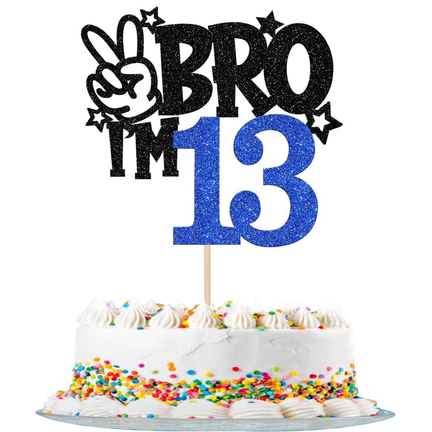 ZHUOWEISM Brother I'm 13 Cake Topper - Blue Glitter Star, 6.5 x 9.4 in